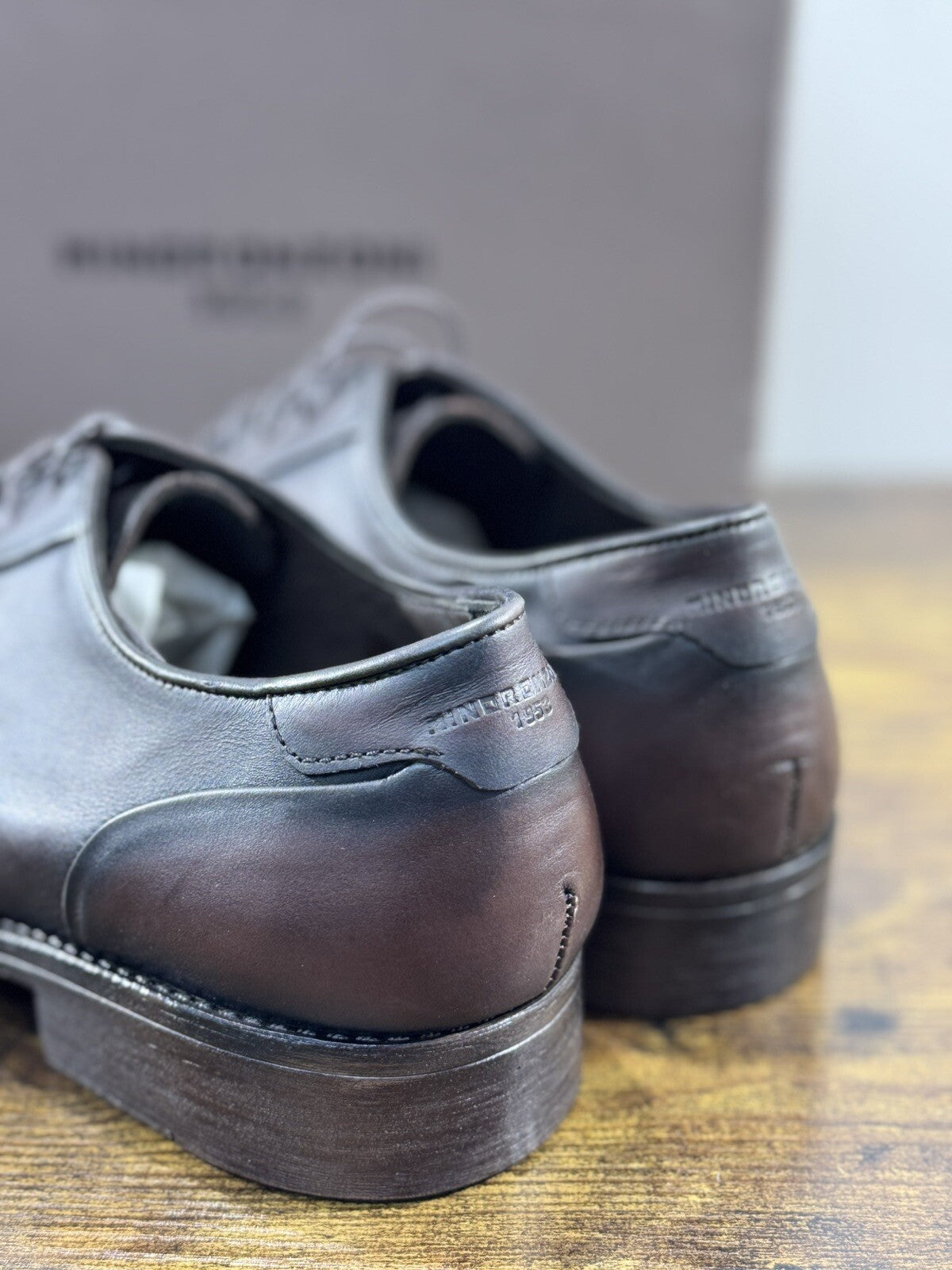 Minoronzoni 1953 Derby Uomo Pelle Testa Moro Fondo Gomma Causal Men Shoe 45
