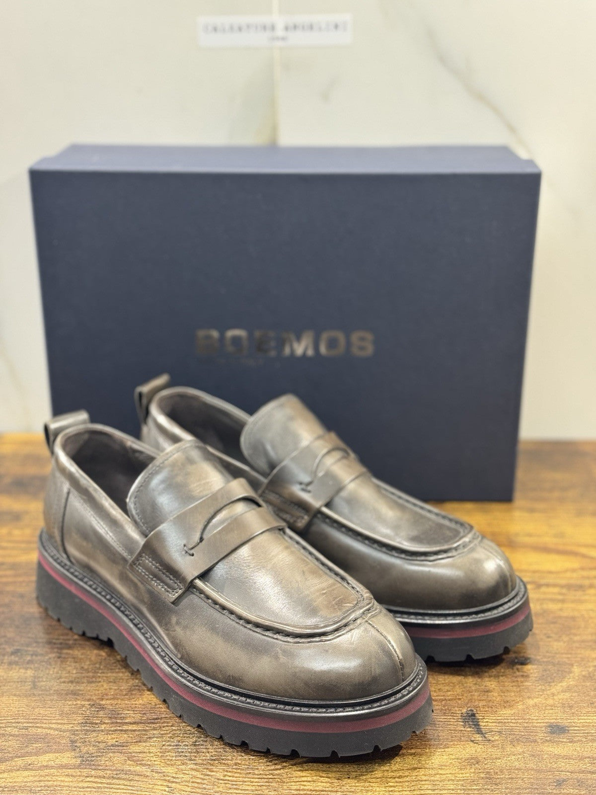 Boemos Mocassino Uomo Fondo Gomma Extra Light Pelle Nero Grey Made In Italy 41