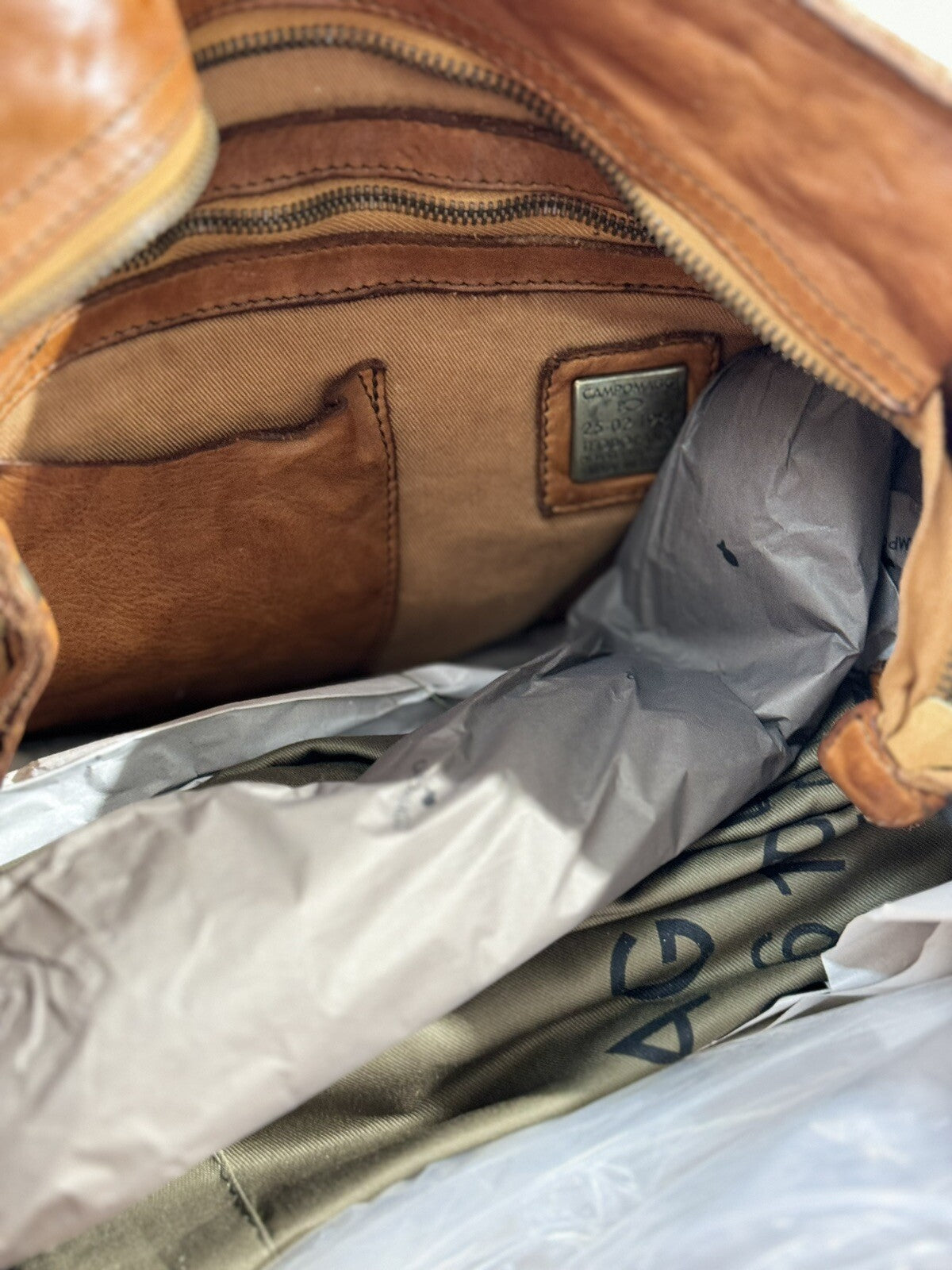 Campomaggi Borsa Donna Shopping Vacchetta Tessuto Cognac Luxury Bag