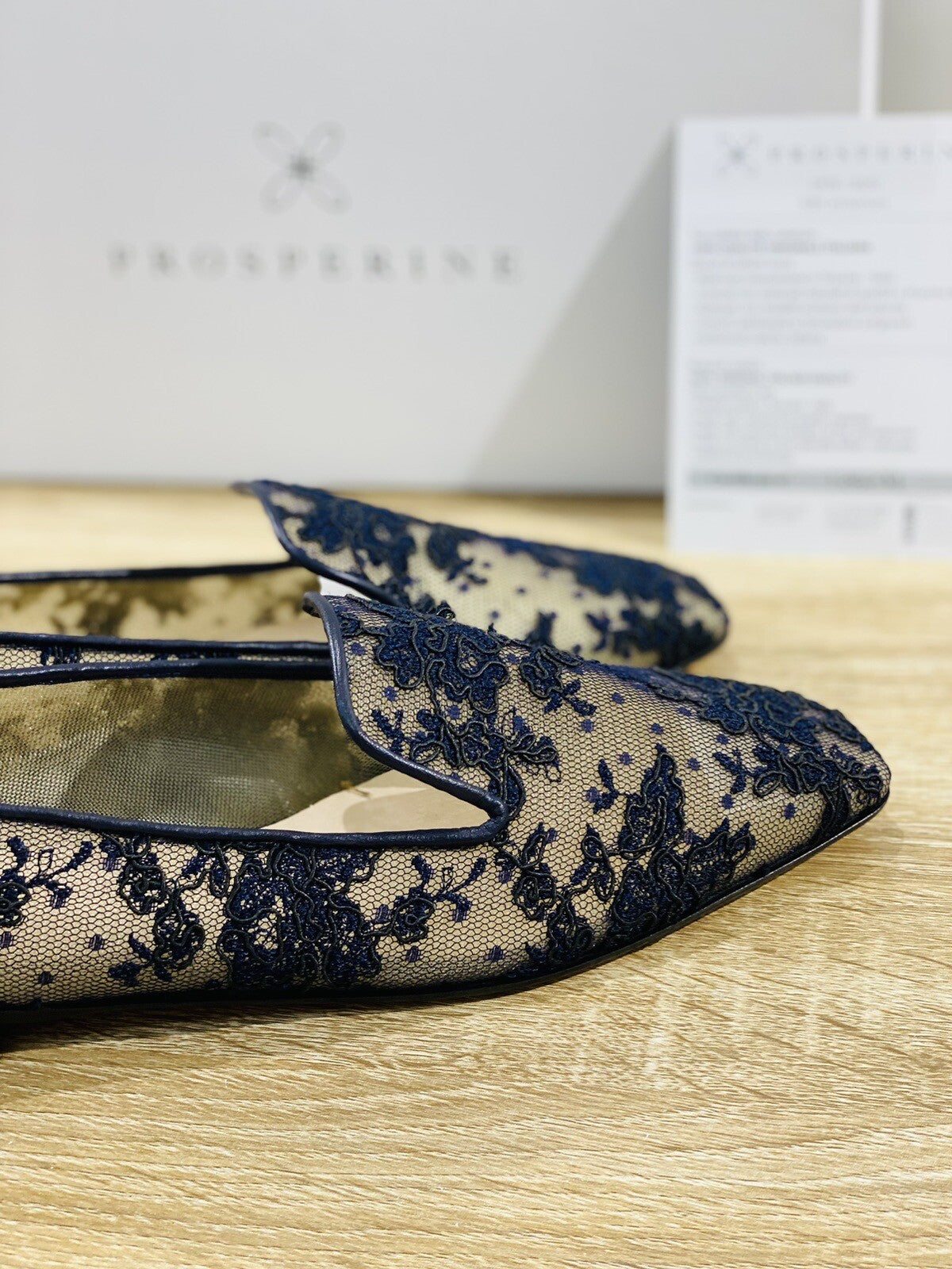 Prosperine Donna Ballerina Lavorazione Sacchetto Pizzo Rete Blu 37