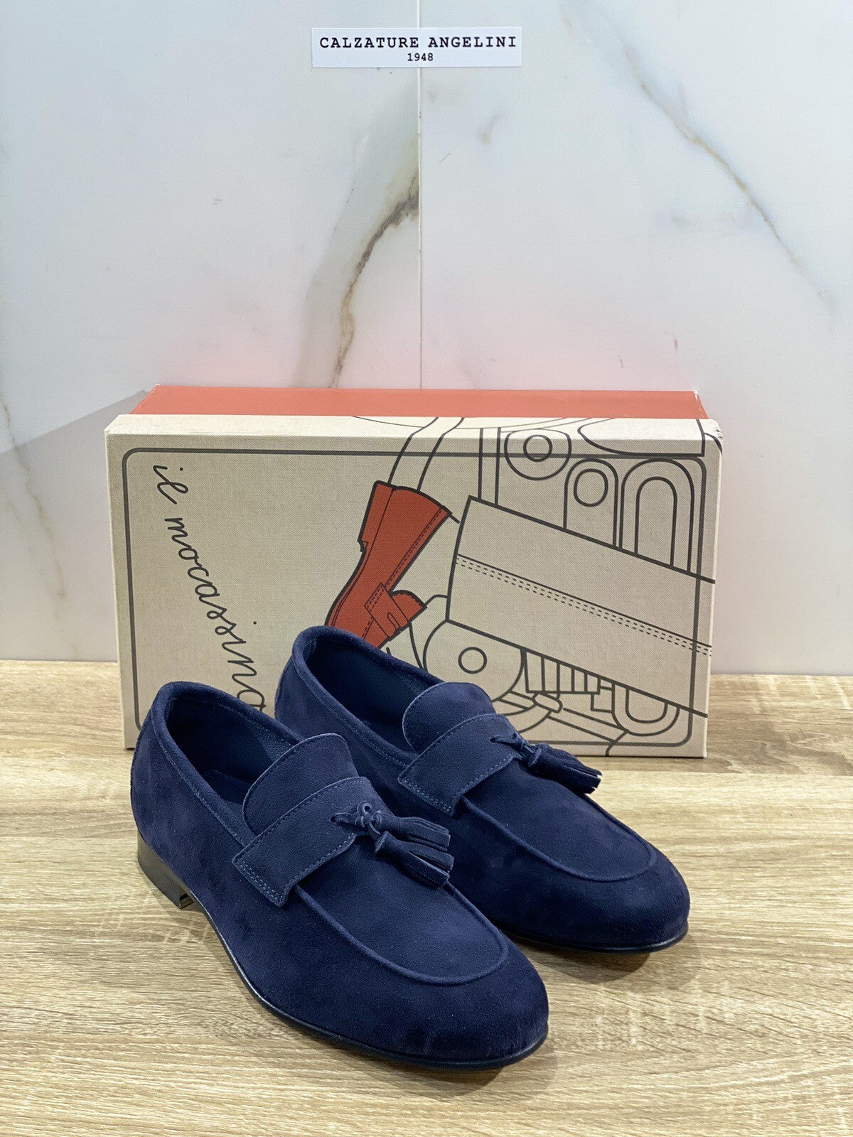 Il Mocassino Scarpa Uomo Modello Tasca In Suede Blu Luxury Men Shoes 40