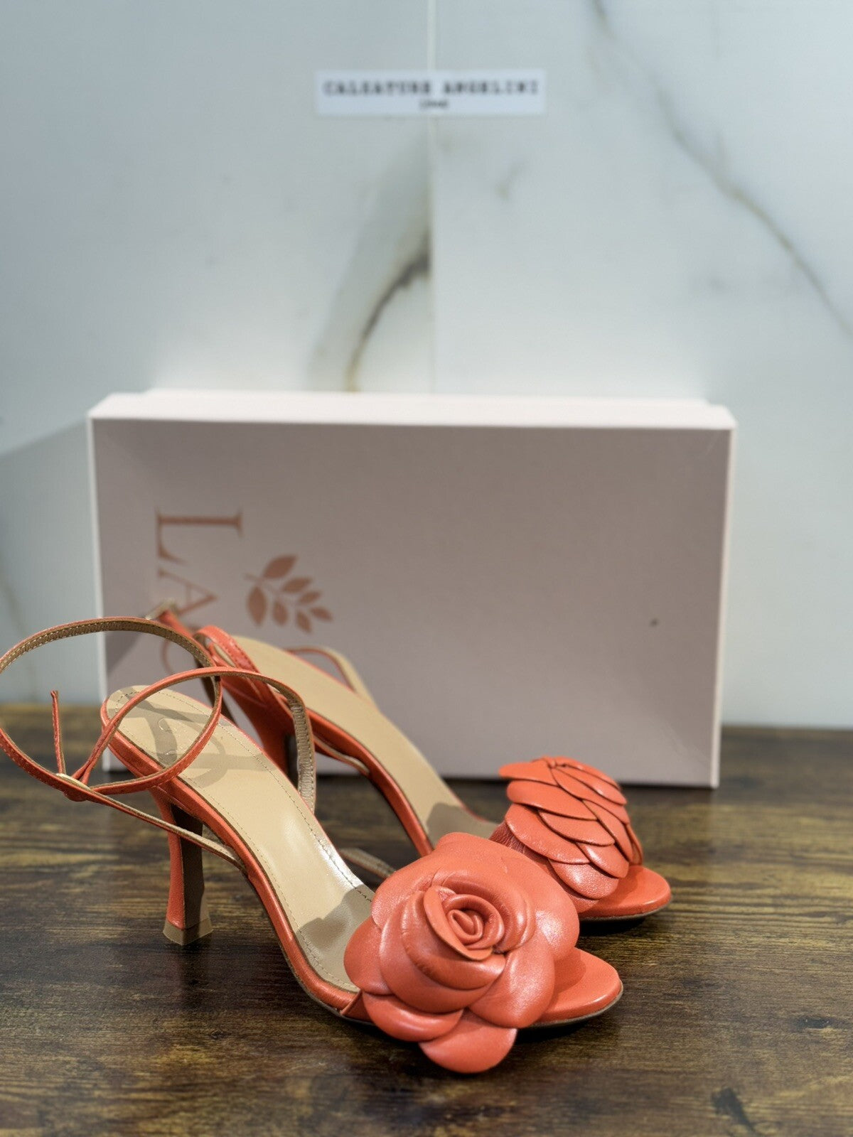 Relac Sandalo Donna Fiore Pelle Arancio Handmade Shoes Relac 37