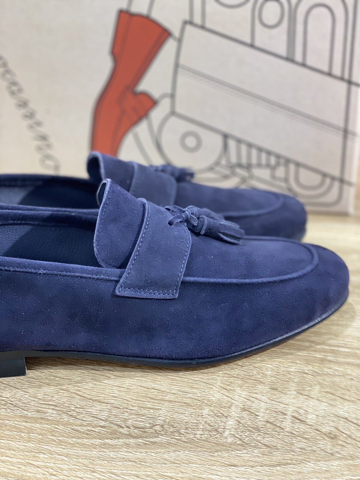 Il Mocassino Scarpa Uomo Modello Tasca In Suede Blu Luxury Men Shoes 40