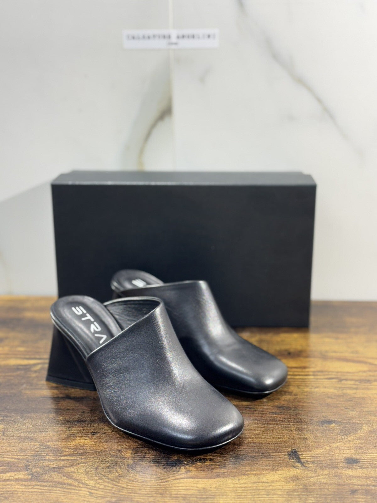 Strategia Scarpa Donna Sabot Pelle Nero Luxury Woman Shoes Strategia 36