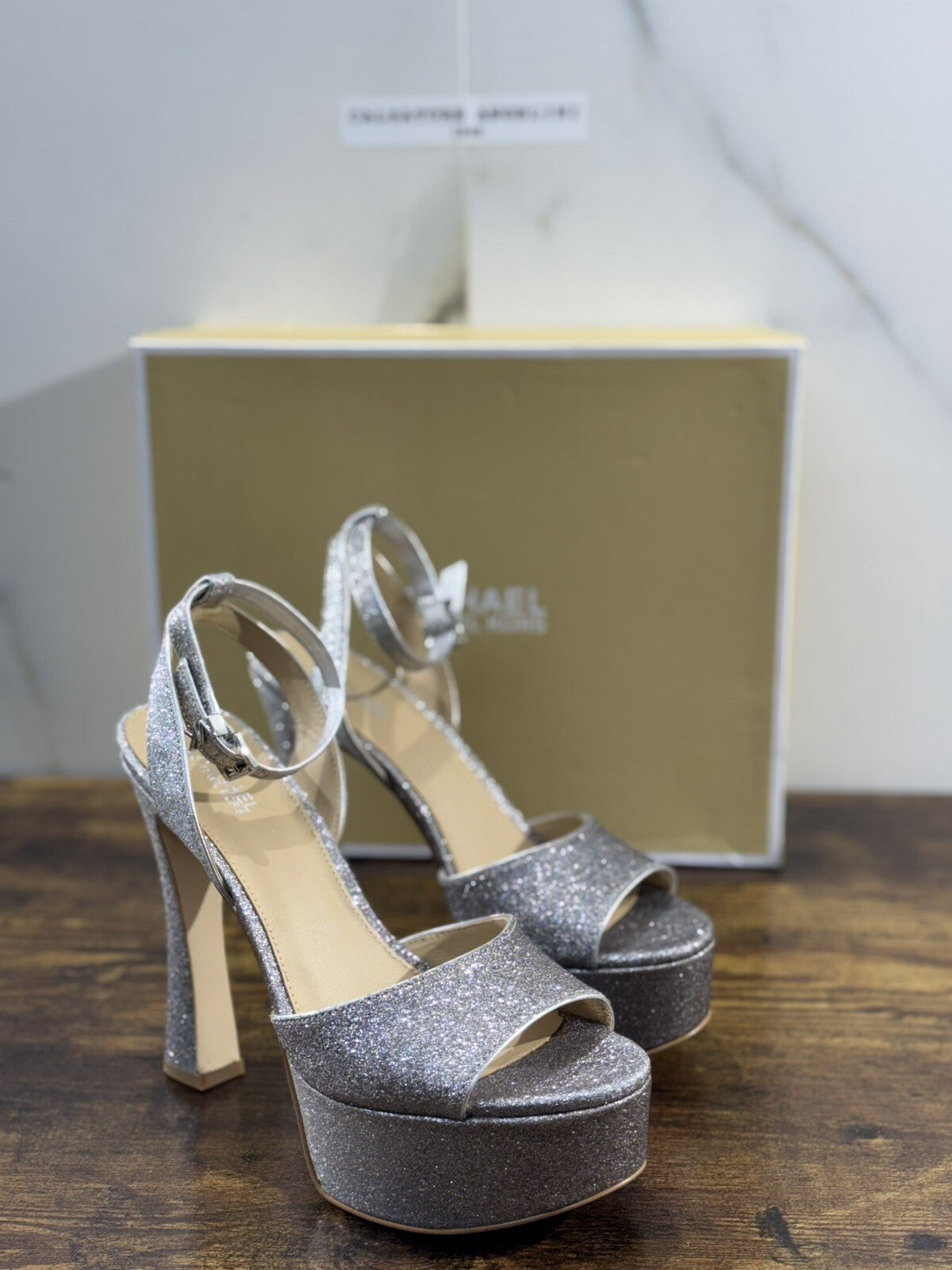 Michael Kors Jenson Platform Sandal Silver Black Casual Sandal 38.5