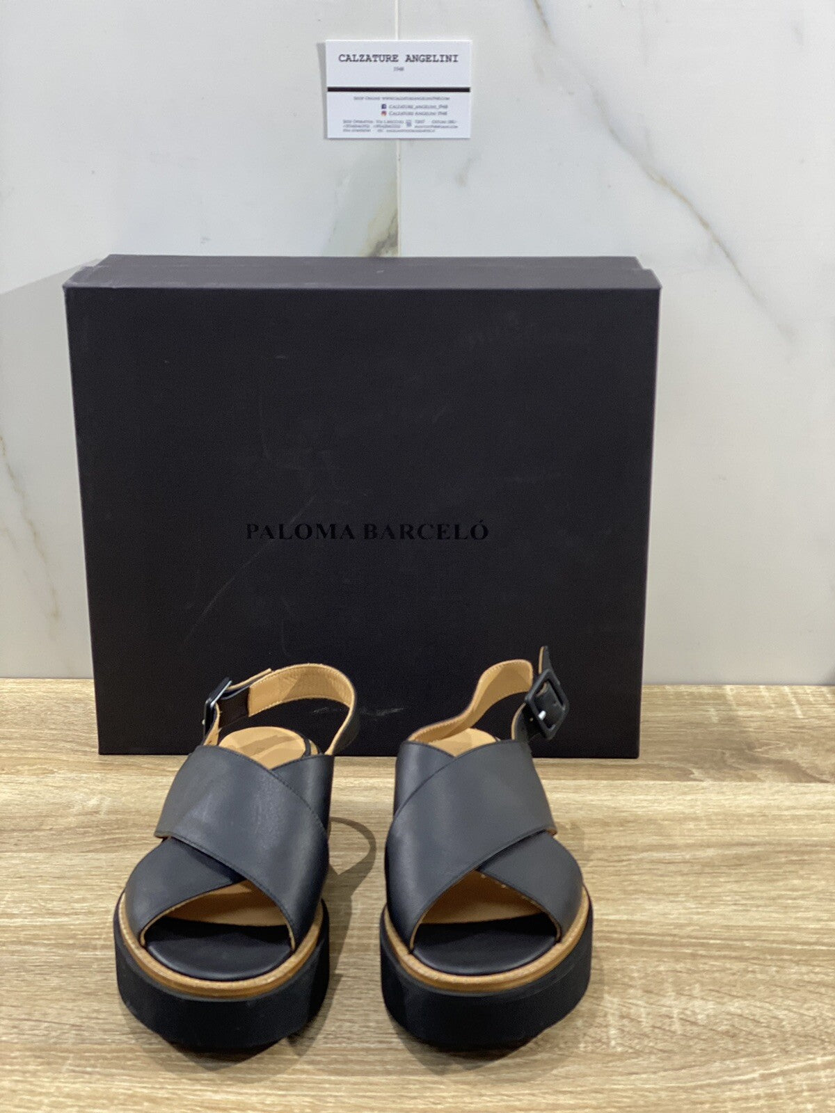 Paloma Barcelo’ sandalo donna Jacui Pelle Nera zeppa 36