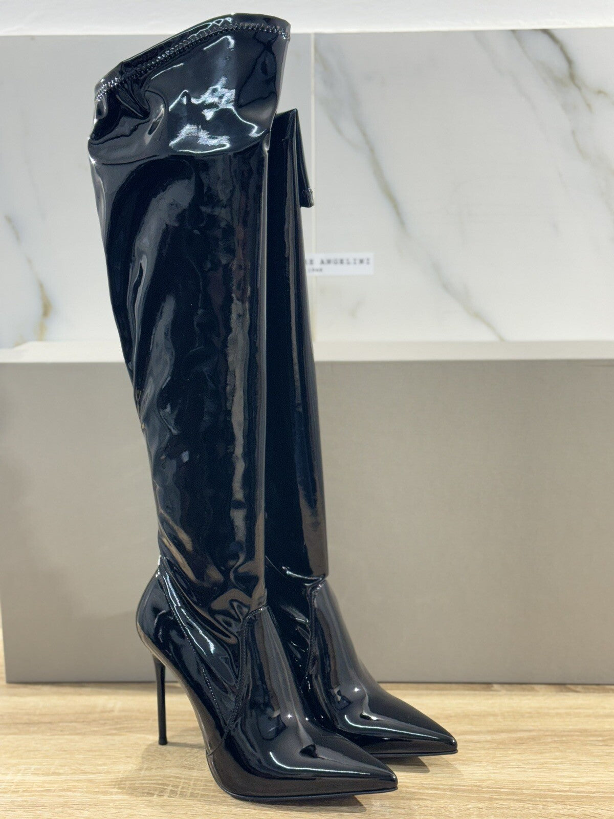 Sergio Levantesi Stivale Donna Lupa Pelle Vernice Nero Luxury Boot 37.5