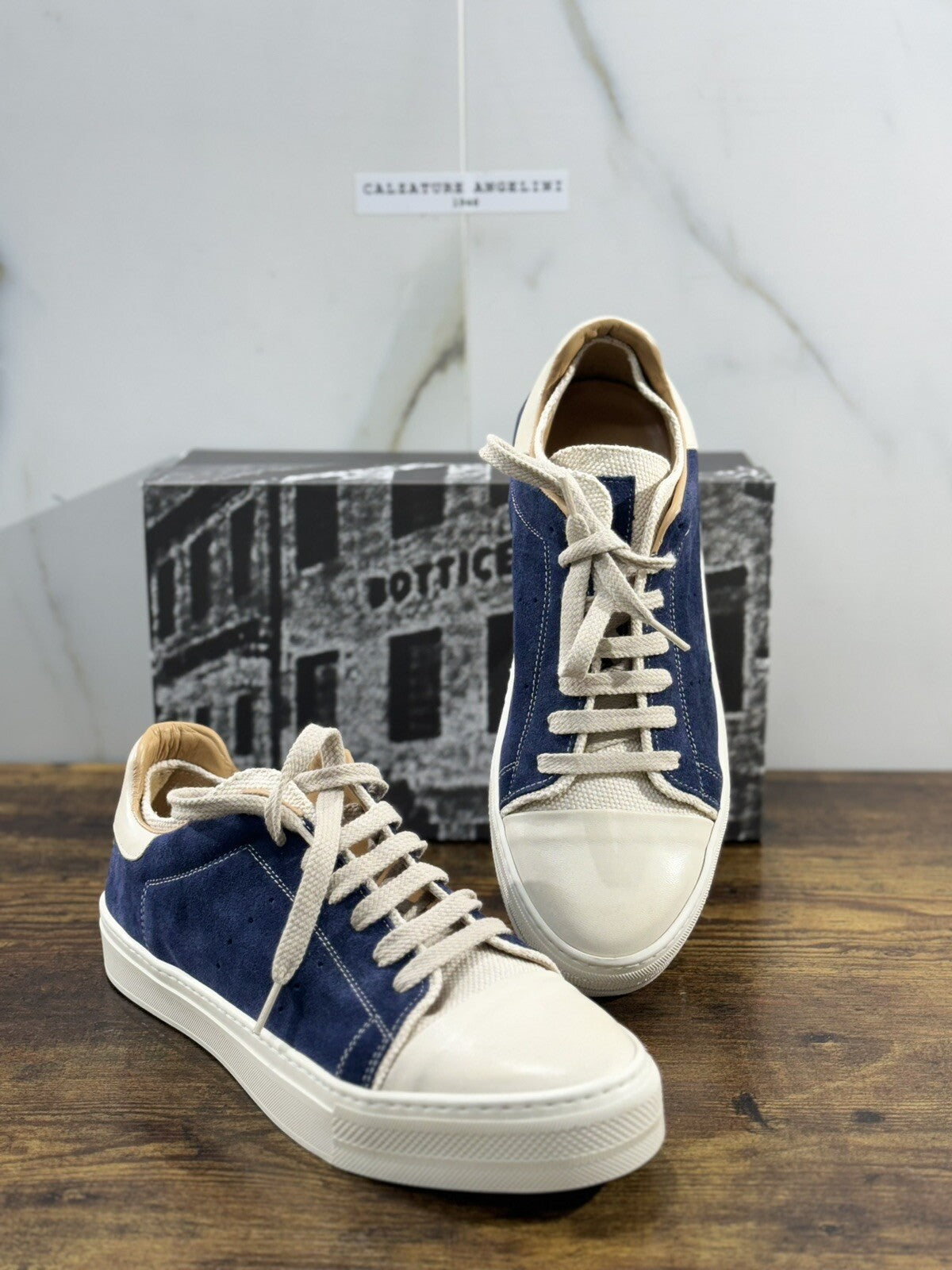 Roberto Botticelli Sneaker Uomo Pelle Suede Blu Beige Gomma Made In Italy 45