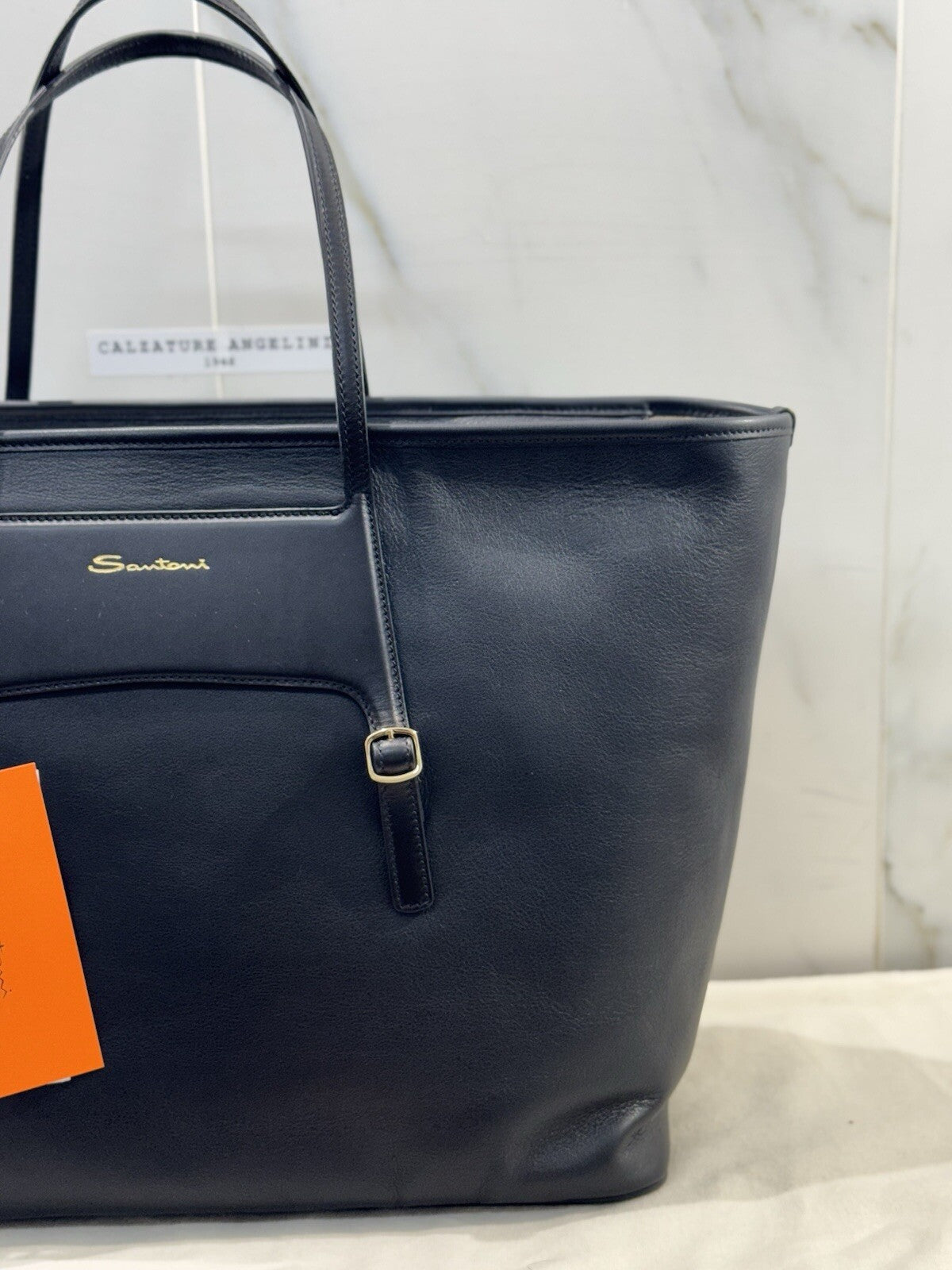 Borsa Santoni Donna Maxy Shopping In Pelle Nera Luxury Woman Bag Santoni