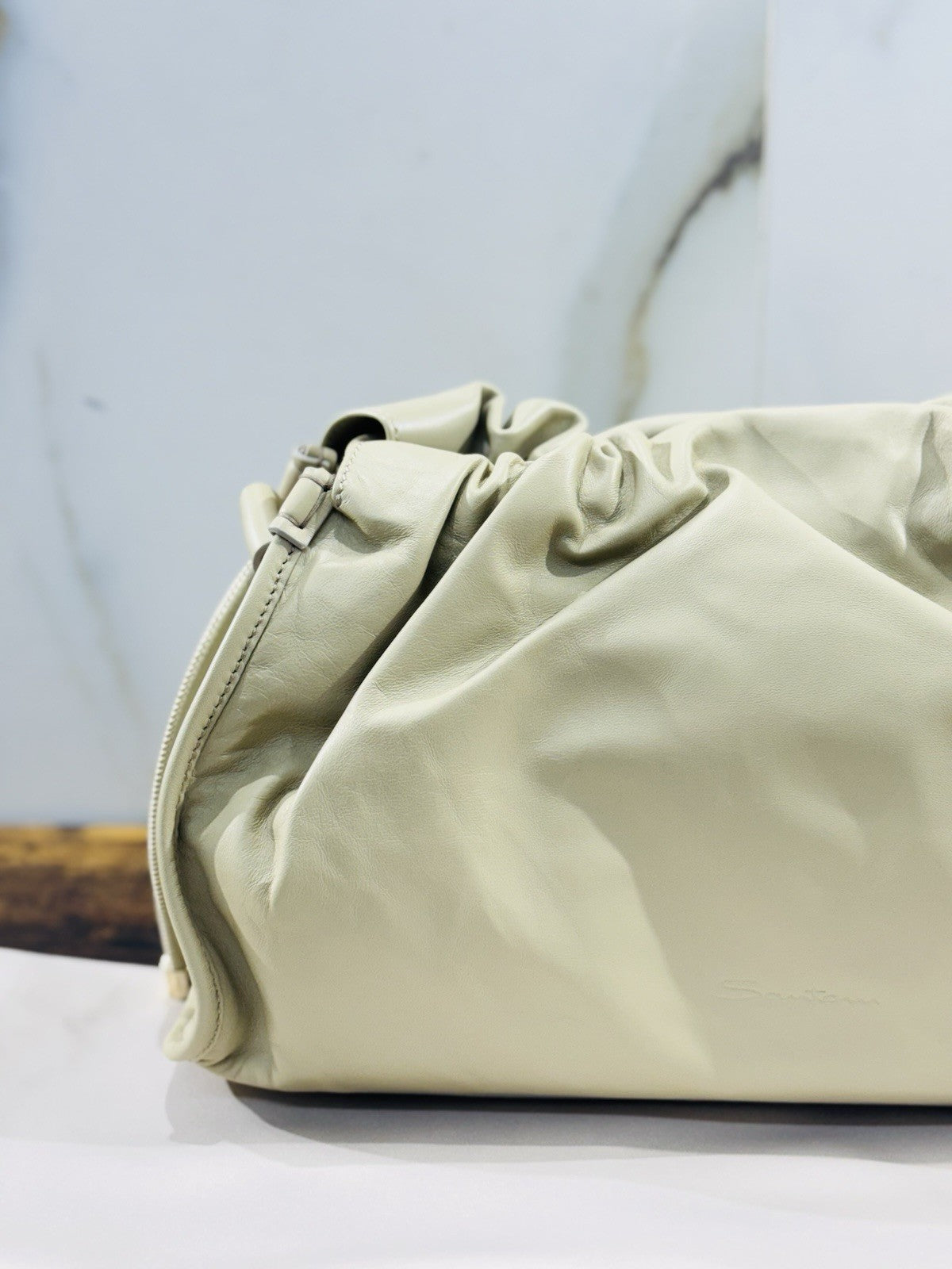 Santoni Borsa Nappa Pelle Verde Luxury Bag Santoni Pochette Donna