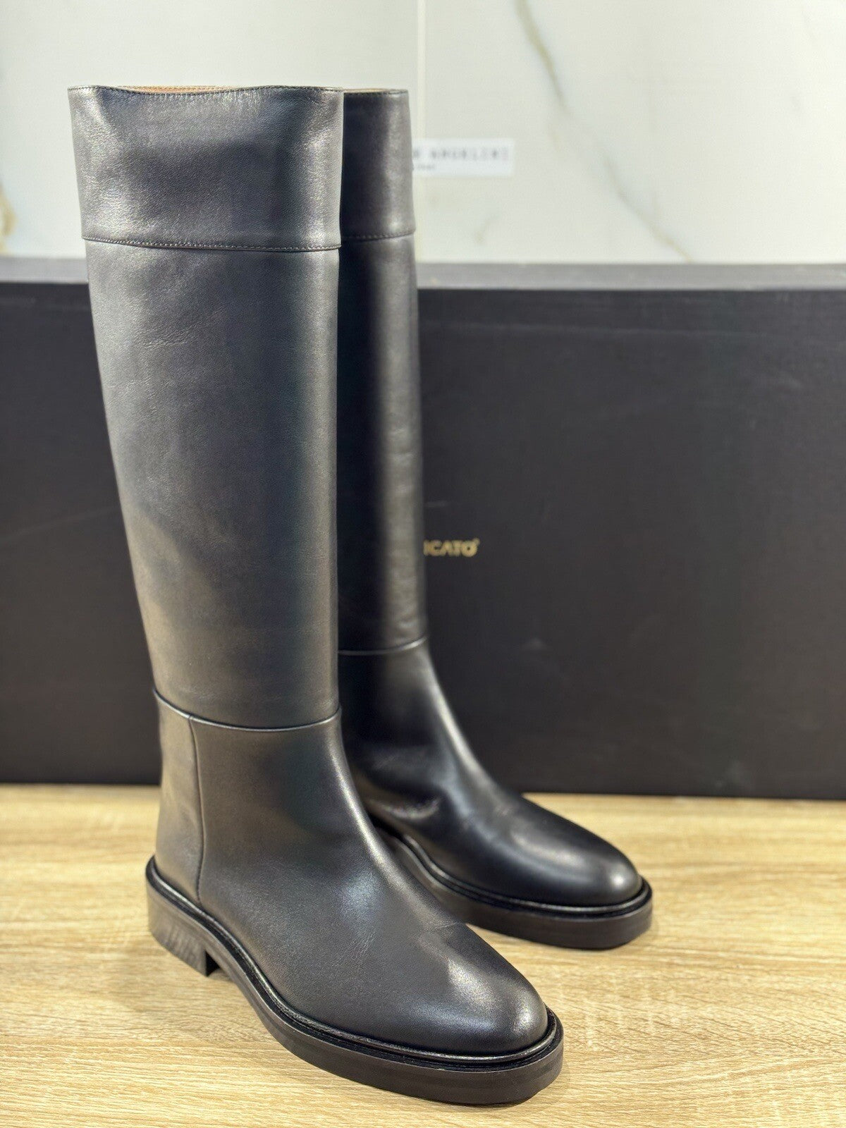 Angelo Bervicato Stivale Donna Tubo Pelle Nero Handmade 36