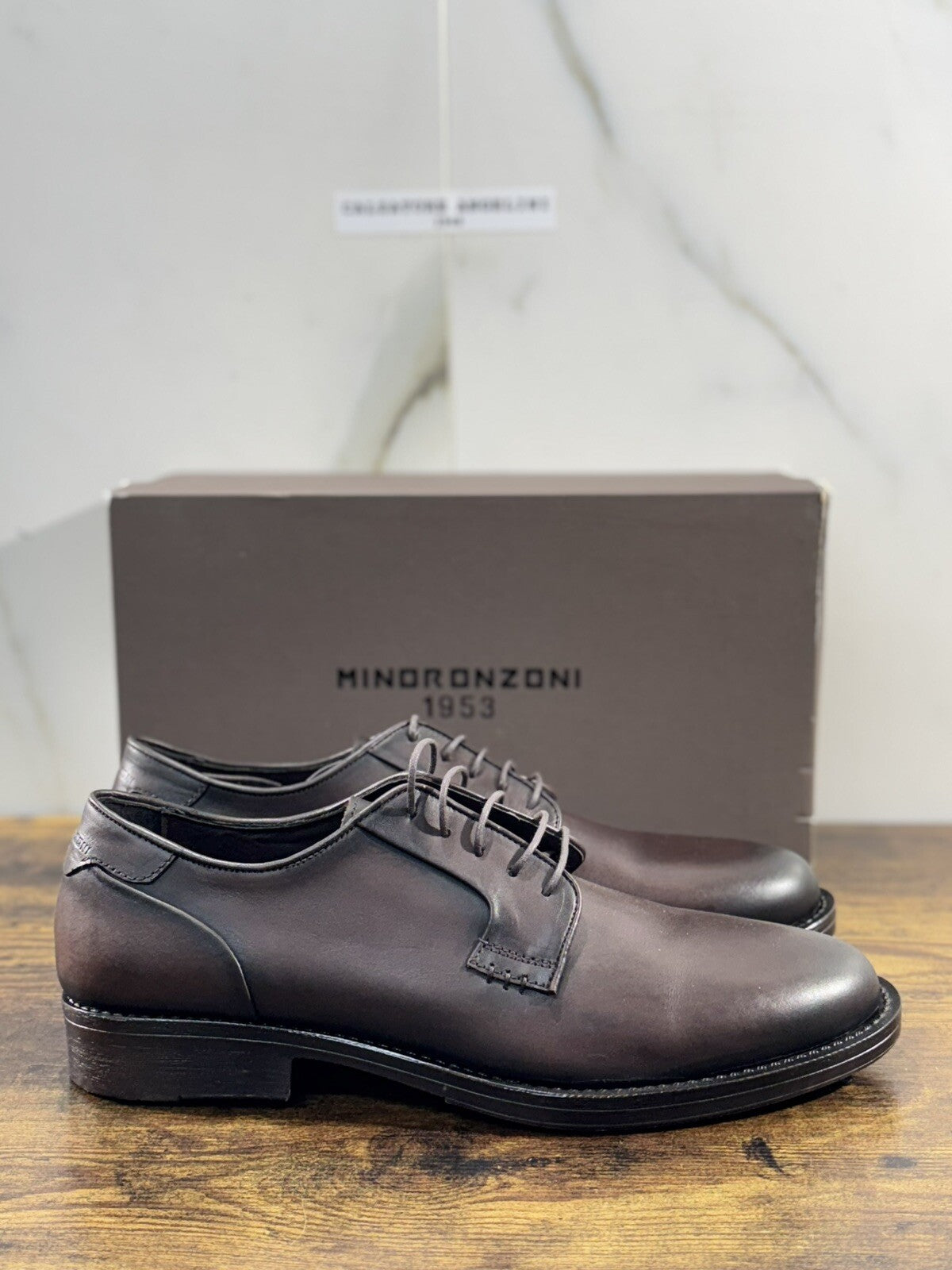 Minoronzoni 1953 Derby Uomo Pelle Testa Moro Fondo Gomma Causal Men Shoe 45