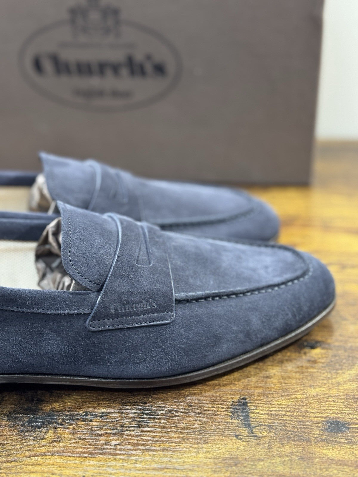 Church’s Maltby Mocassino Fondo Cuoio In Suede Blu Luxury Uomo 41