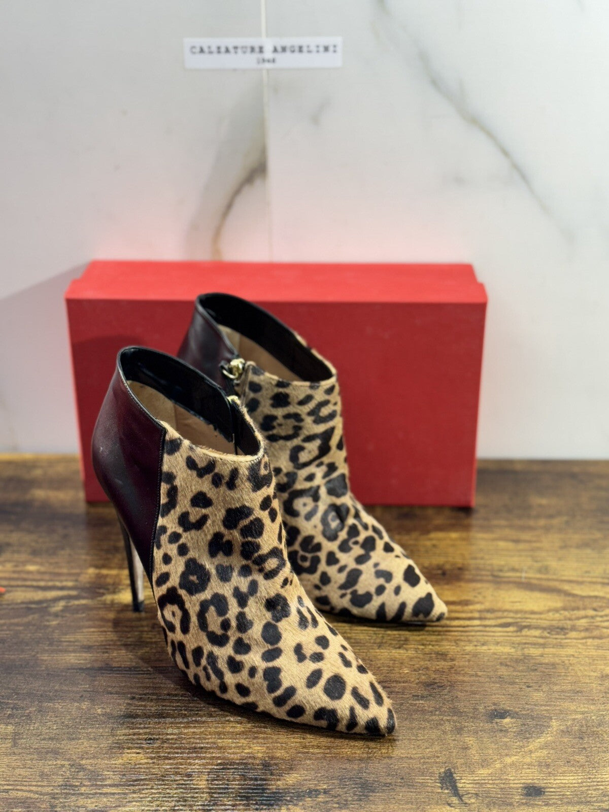 Pura Lopez Stivaletto Donna Pelle Nero Leopard Casual Shoes 40