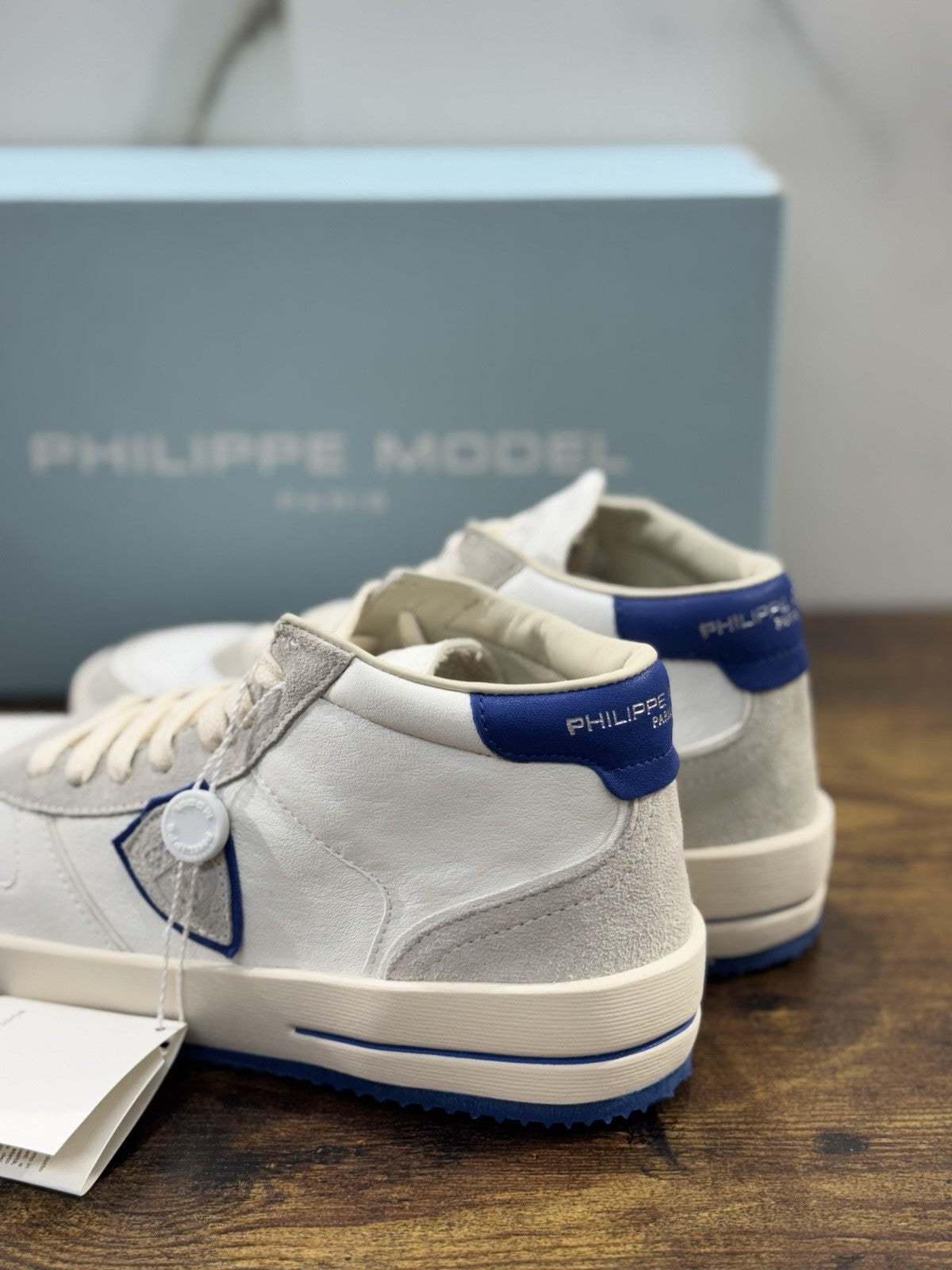 Philippe Model Nice Mid Men Sneaker Uomo Pelle E Suede Blu Bianco 45