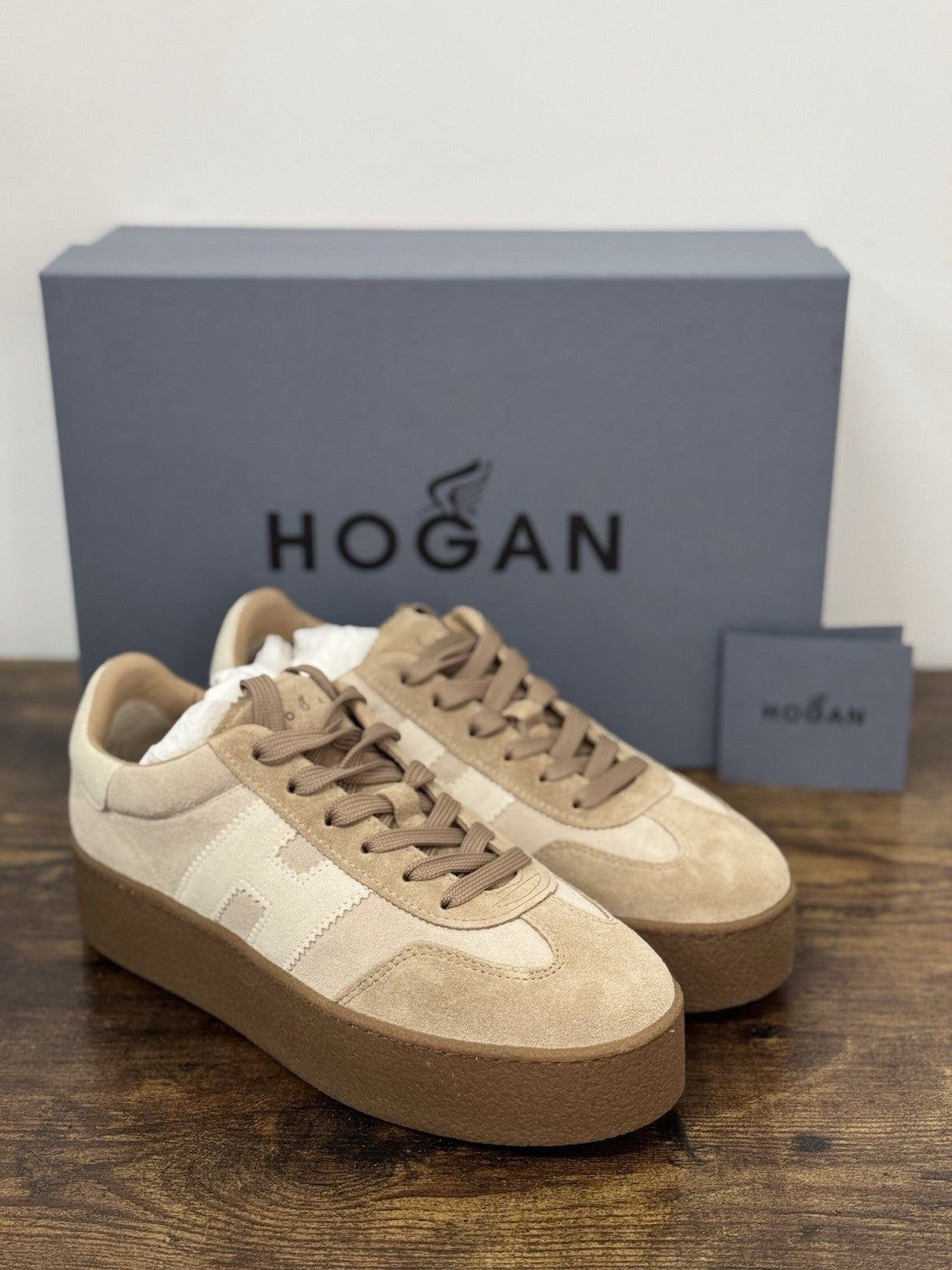 Hogan H681 Sneaker Zeppa Suede Beige Casual Hogan Donna 38