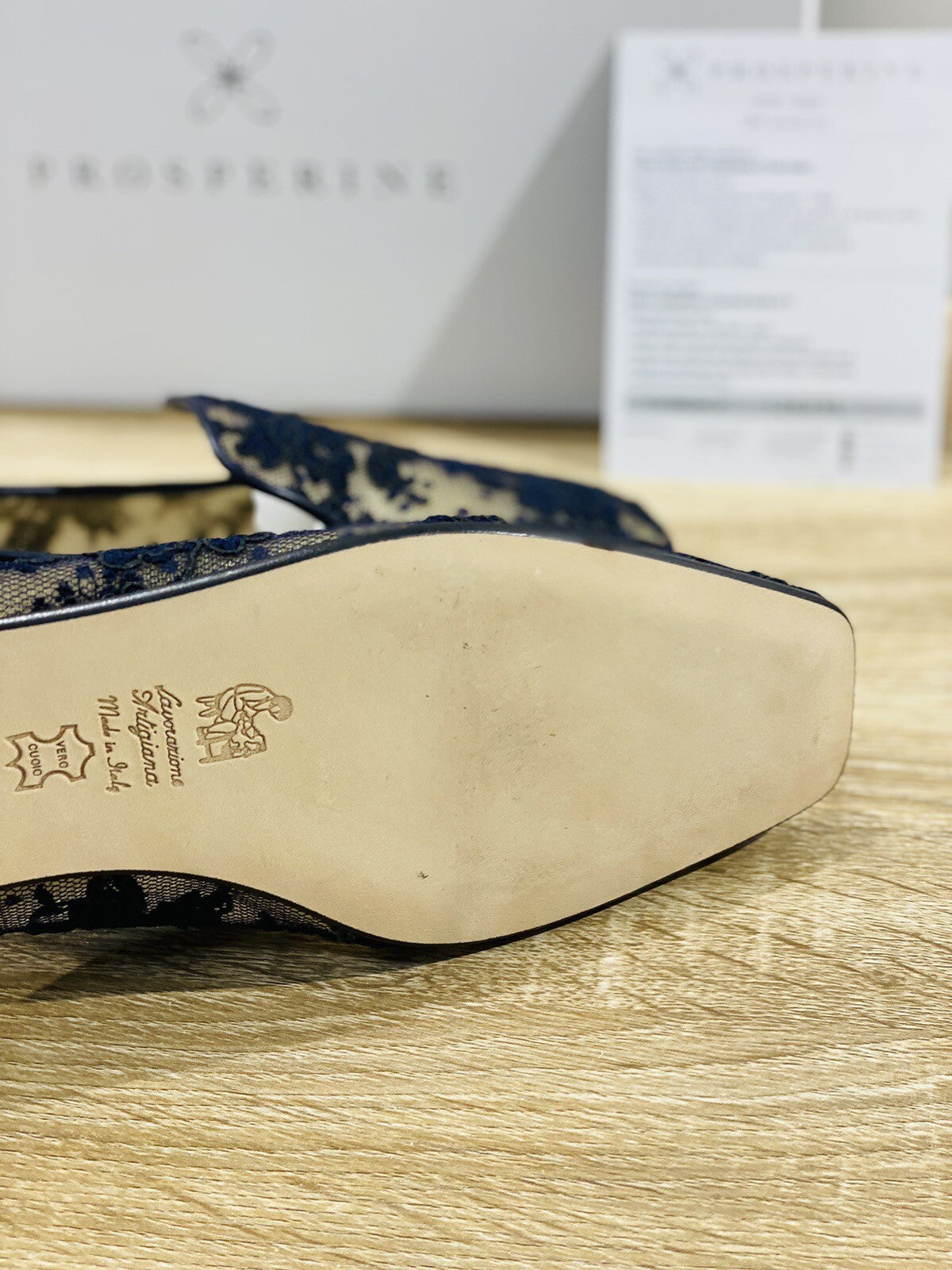 Prosperine Donna Ballerina Lavorazione Sacchetto Pizzo Rete Blu 37