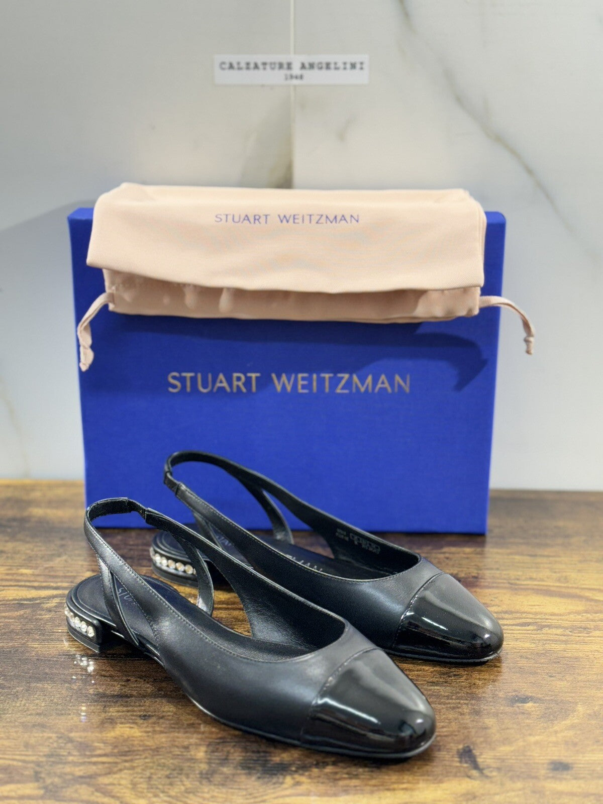 stuart weitzman Crystal Sling Back Nera Pelle Luxury Woman Shoes 38.5