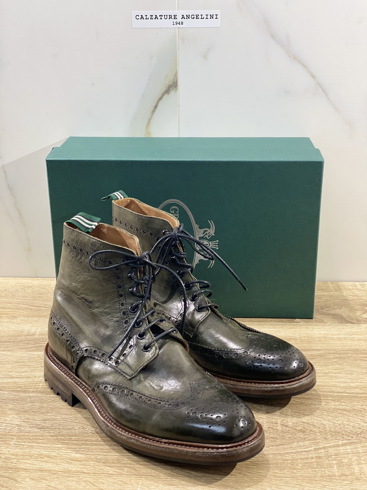 Green George Polacco uomo Pelle Washed Verdone Extra Light Roccia boot 42