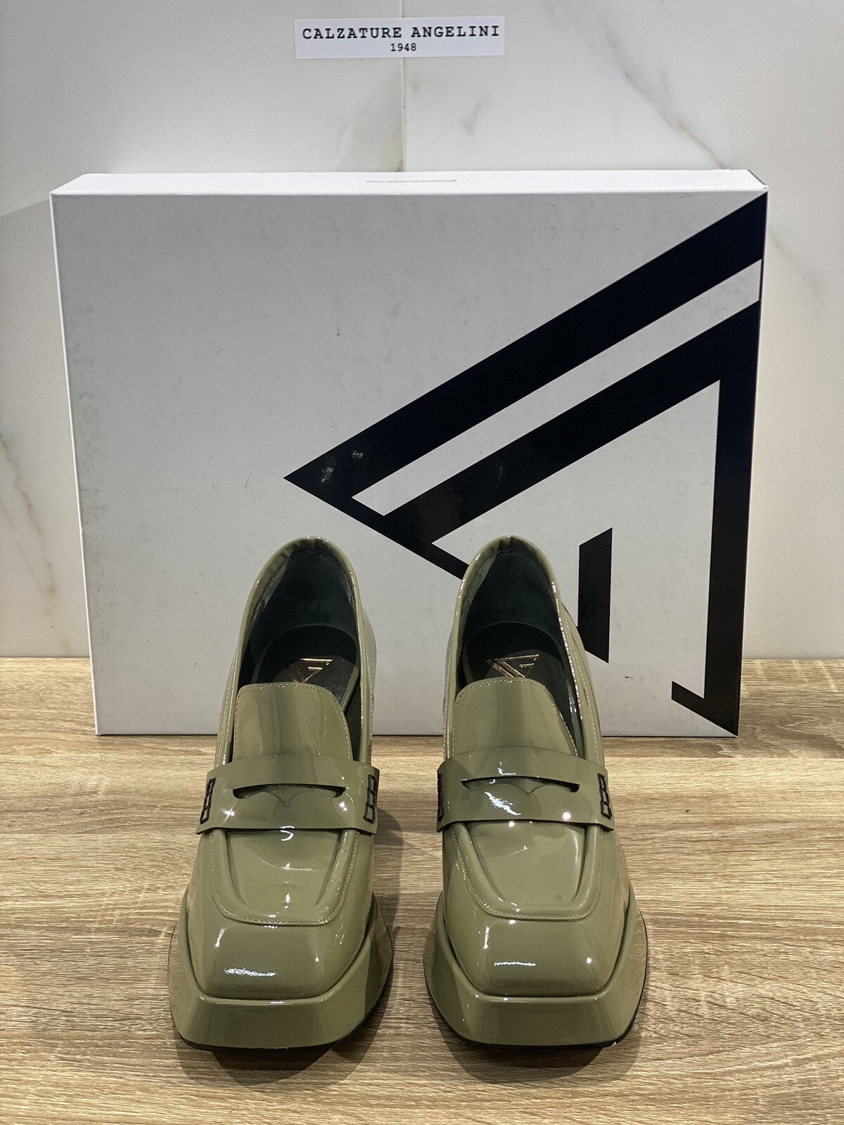 Giampaolo Viozzi mocassino donna plateau vernice oliva 38