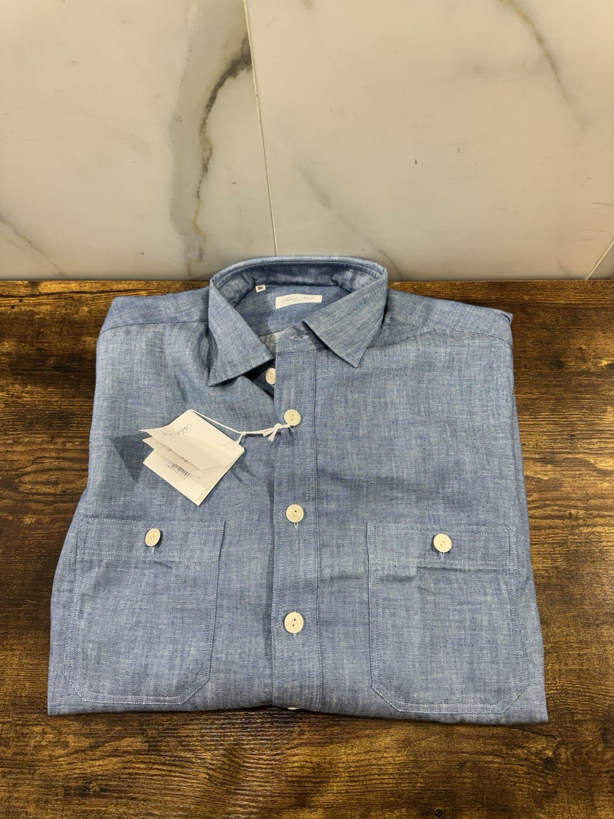Salvatore Piccolo Napoli Denim Camicia Top Italian Quality Tasche 42