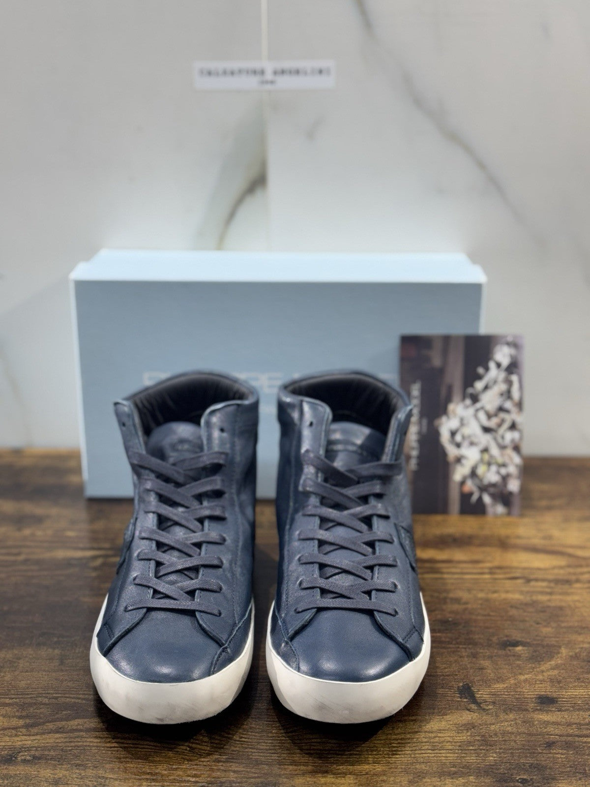 Philippe Model Sneaker Uomo Classic Hi Top Pelle Blu 40