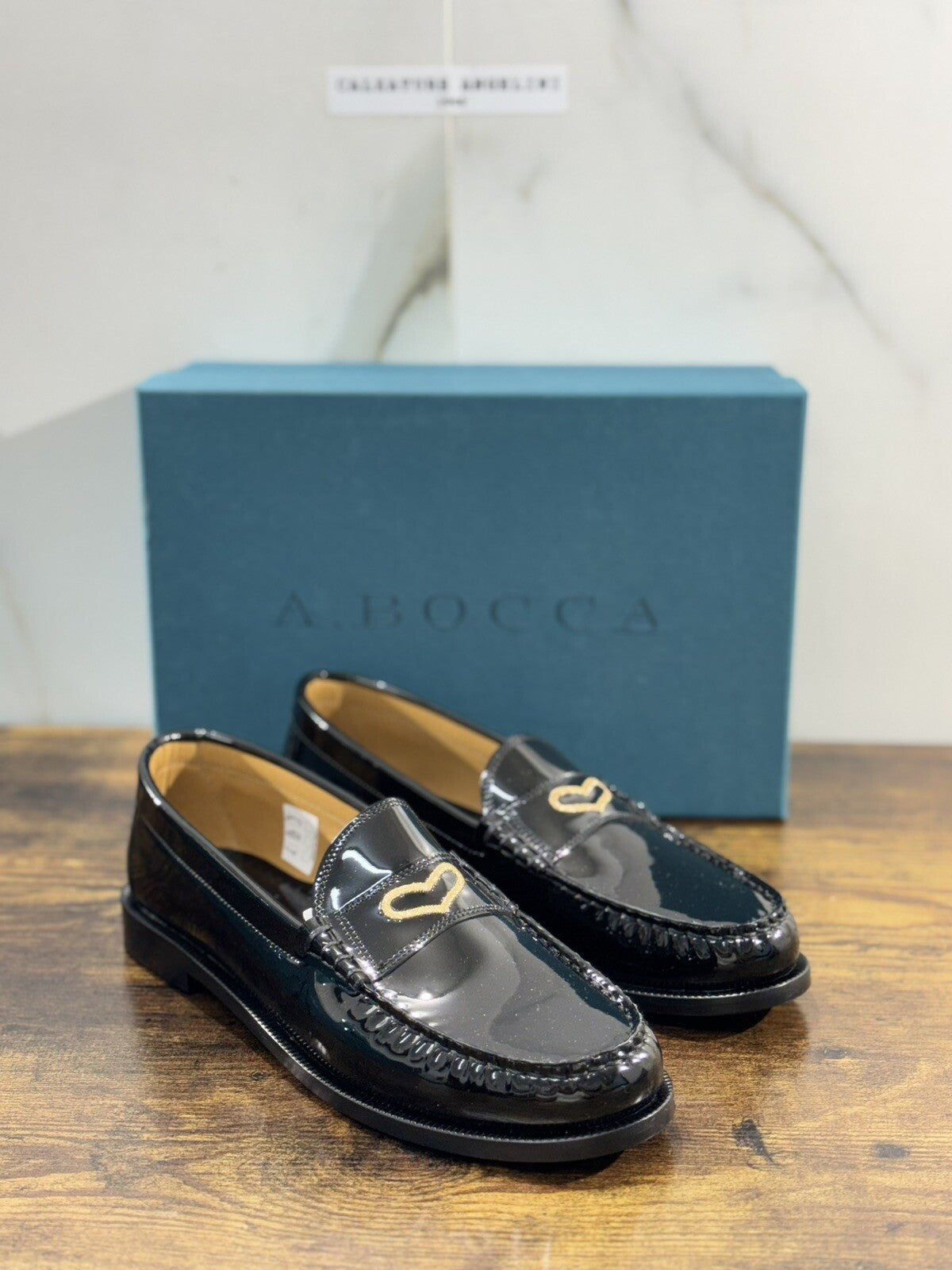A.Bocca Mocassino Donna Pelle Nero Vernice College Luxury Handmade 40