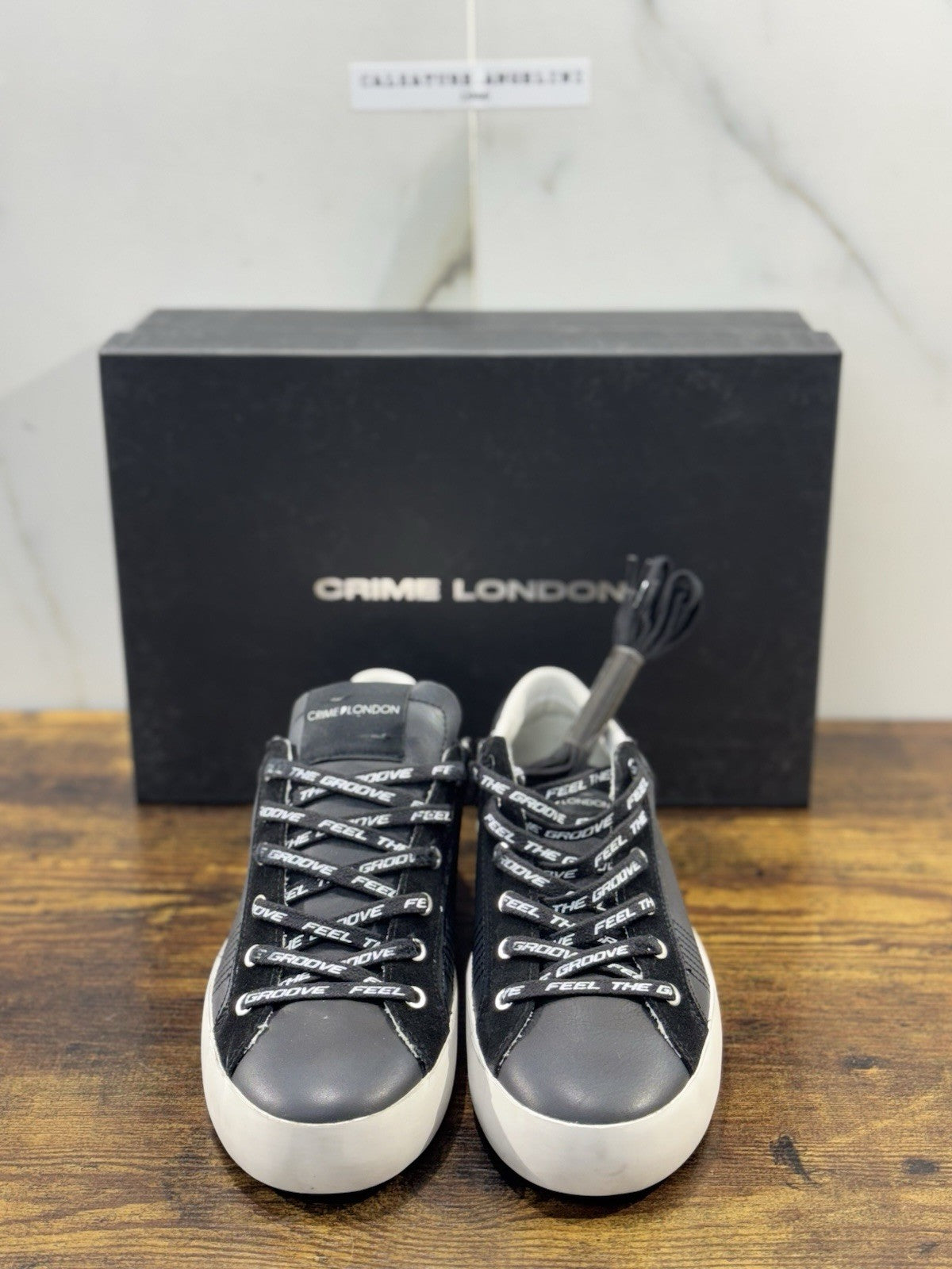Crime London Sneaker Uomo Low Top Heritage Pelle Nero Casual Men Shoes 45