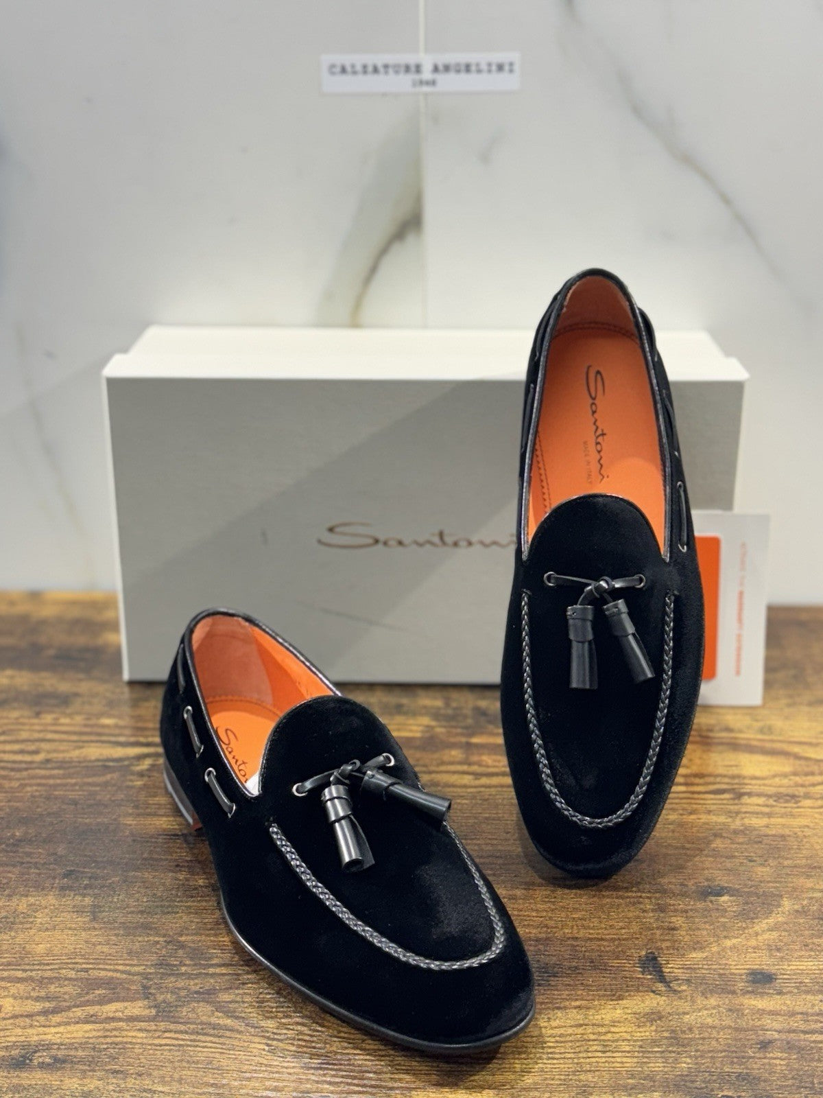 Santoni Mocassino Nappine Velluto Nero Luxury Men Shoes Santoni Uomo 42.5