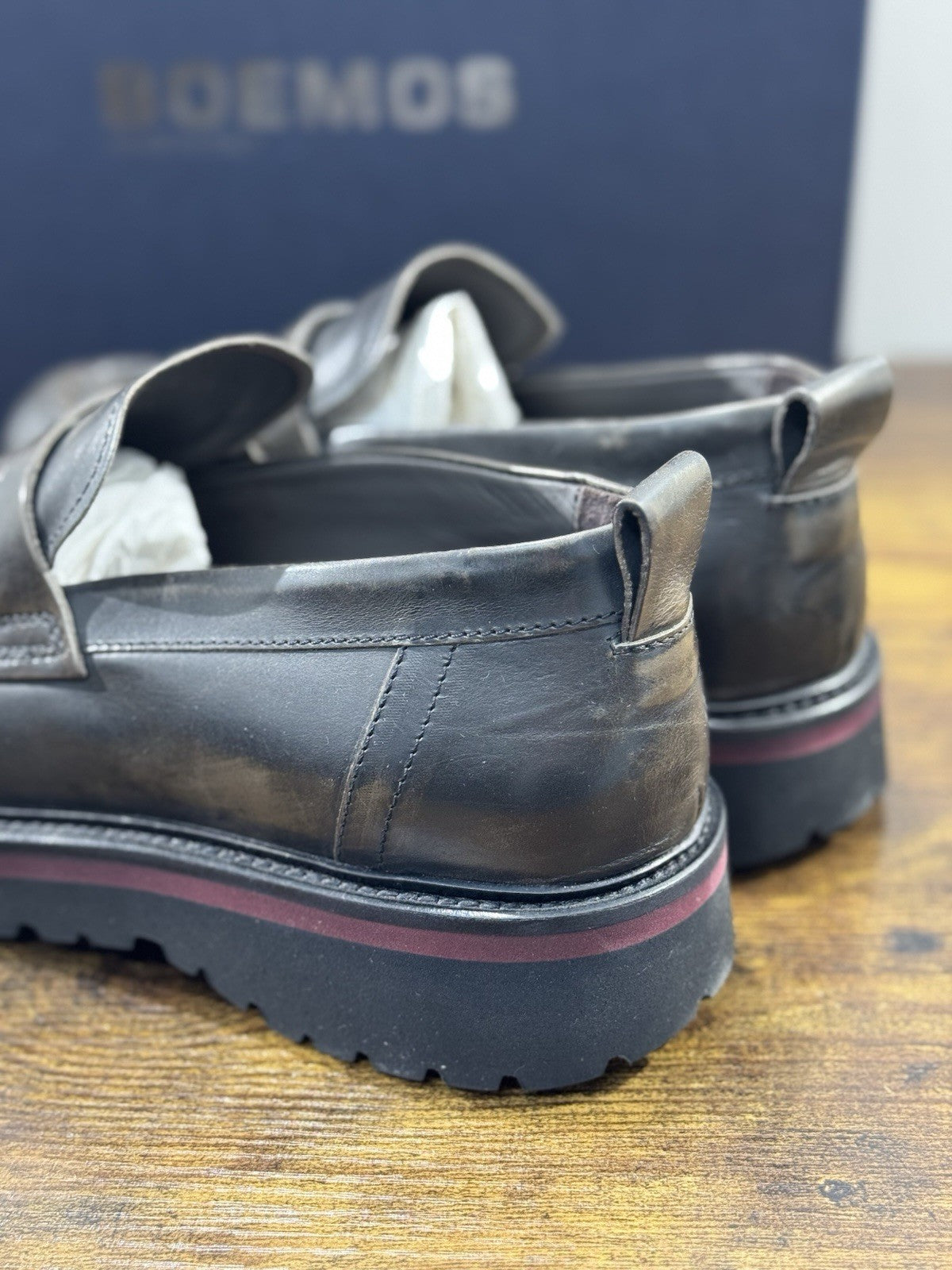 Boemos Mocassino Uomo Fondo Gomma Extra Light Pelle Nero Grey Made In Italy 41