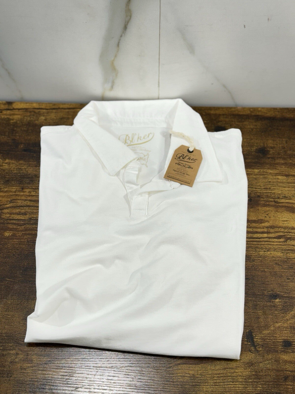 BL’ker T Shirt Uomo Polo No Button Bianca 100% Cotone Vintage Clothing M