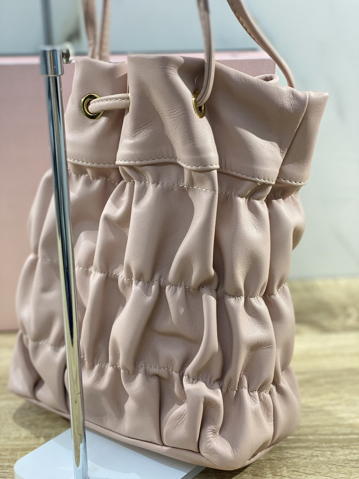 L’arianna Borsa donna in pelle Rose Plisse secchiello made in italy pelle