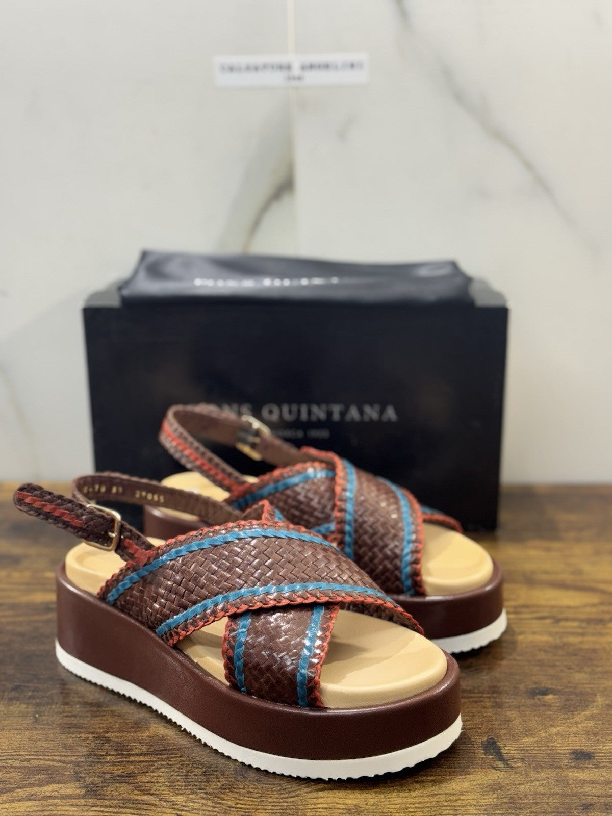 Pons Quintana Sandalo Niza Donna Pelle Testa Moro Handmade Con Zeppa 39
