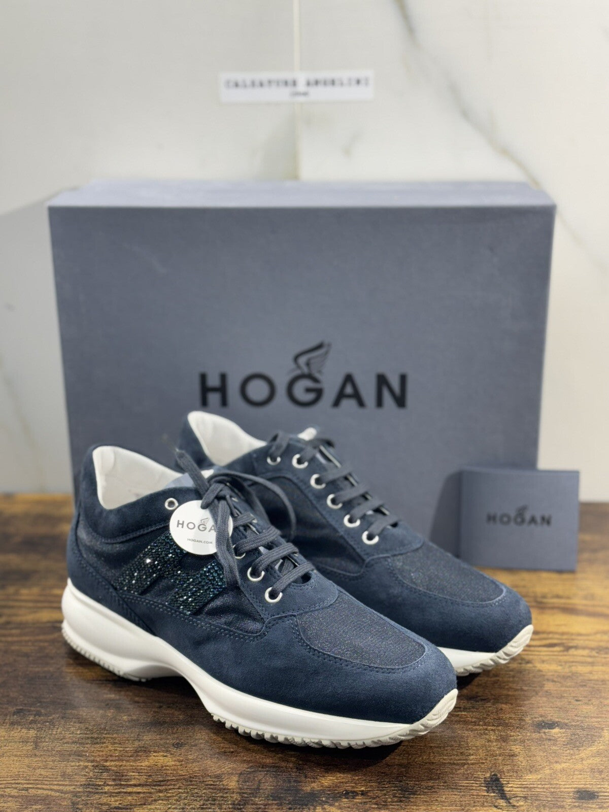 Hogan Interactive Donna Sneaker H Strass Suede Blu Luxury Hogan 39