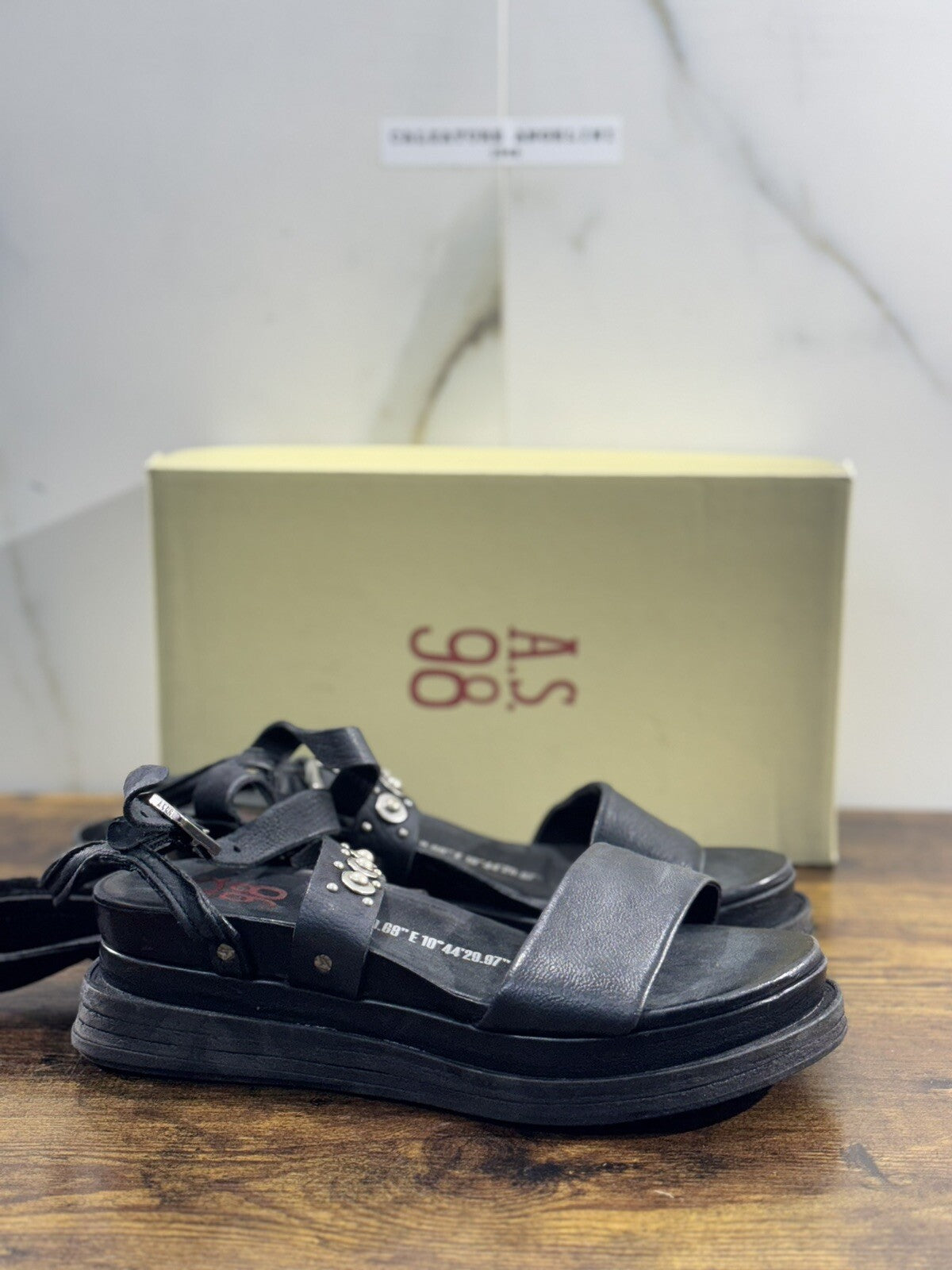 98 Sandalo Donna Zeppa Nero Causal Woman Pelle 39