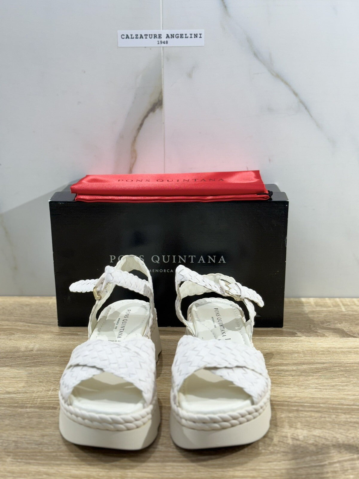 Pons Quintana Sandalo Donna Alexia Pelle Bianco Handmade Zeppa 40