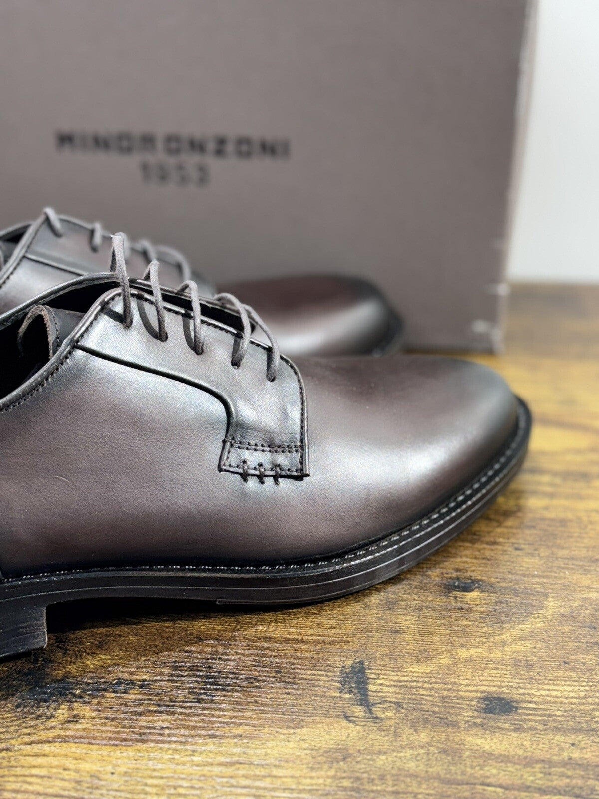 Minoronzoni 1953 Derby Uomo Pelle Testa Moro Fondo Gomma Causal Men Shoe 45
