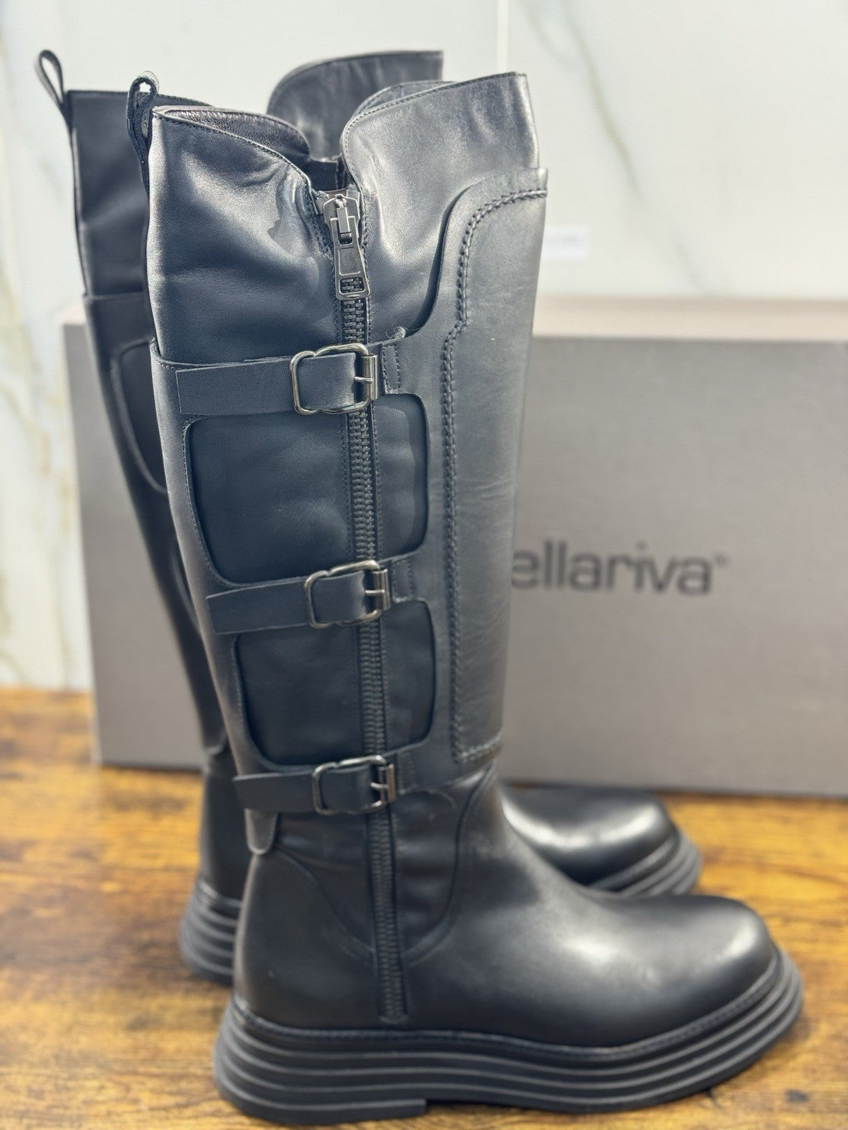 Laura Bellariva Stivale Donna Biker Pelle Nero Casual Boot 40