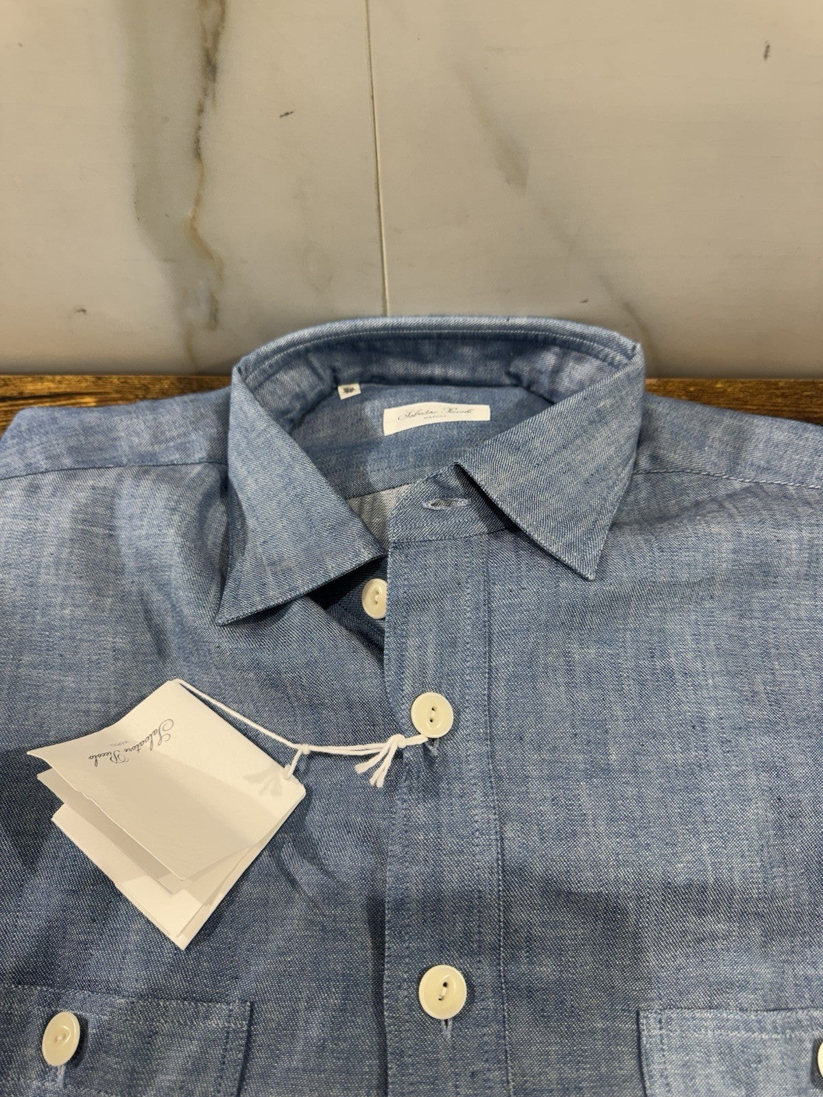 Salvatore Piccolo Napoli Denim Camicia Top Italian Quality Tasche 42