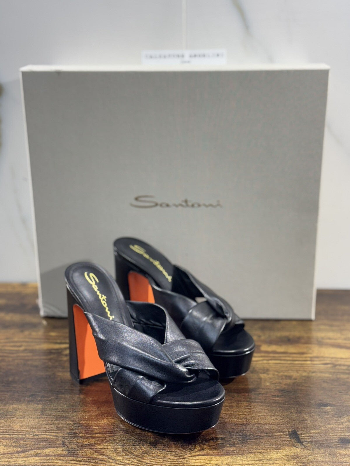 Santoni Sandalo Donna In Pelle Nero Super Soft Luxury Woman Shoe 39