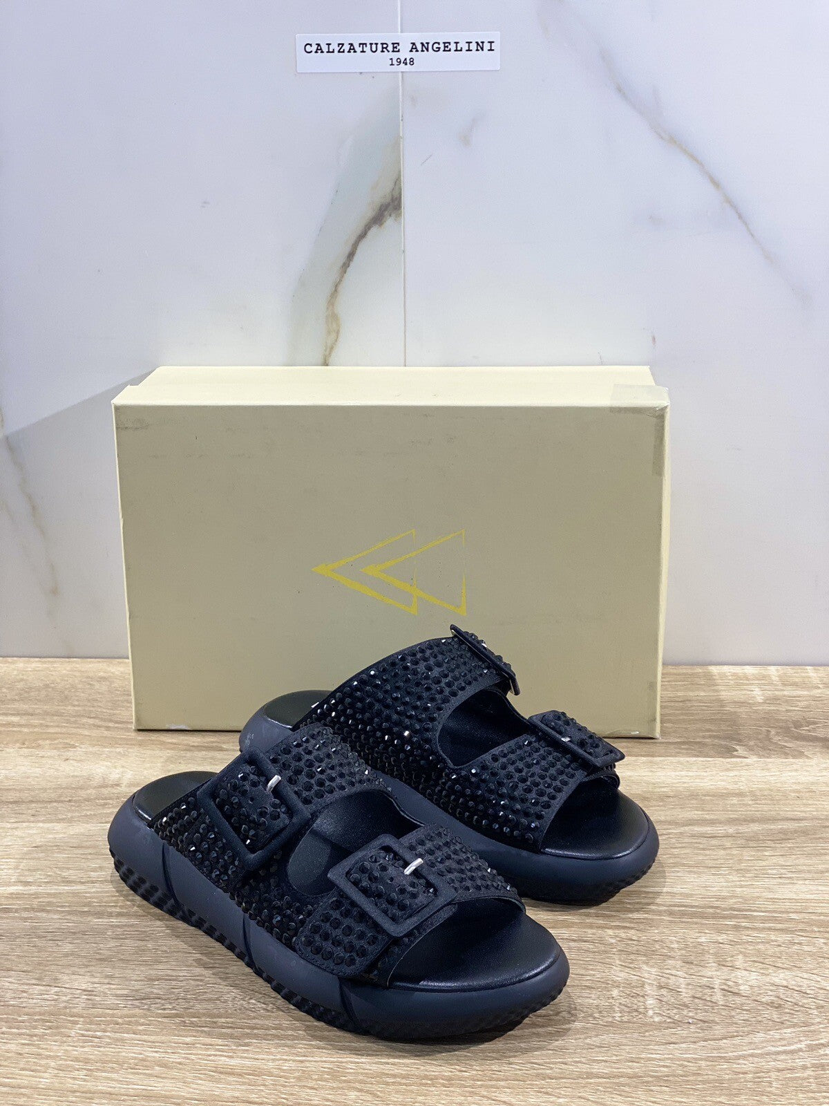 Elena Iachi Sandalo Donna Pelle Nero Strass Luxury 39