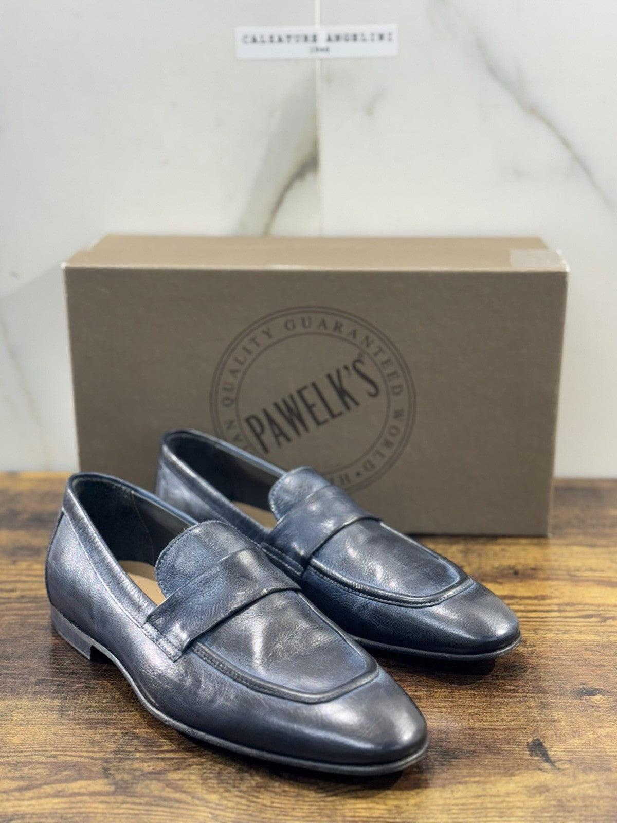 Pawelk’s Mocassino Uomo Pelle Blu Hand Made In Italy Washed 40