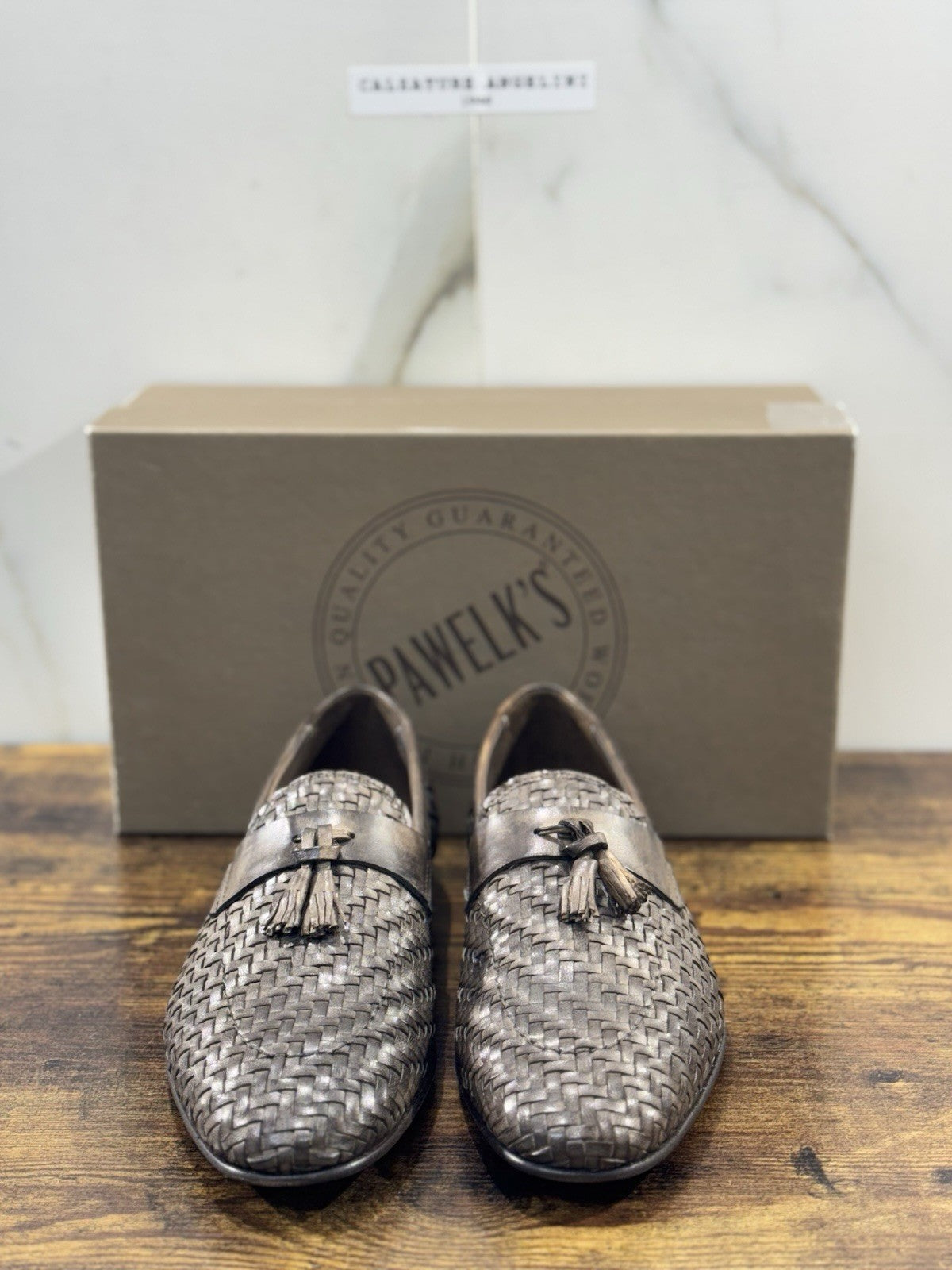 Pawelk’s Mocassino Uomo Pelle Birch Hand Made In Italy Intrecciato 44