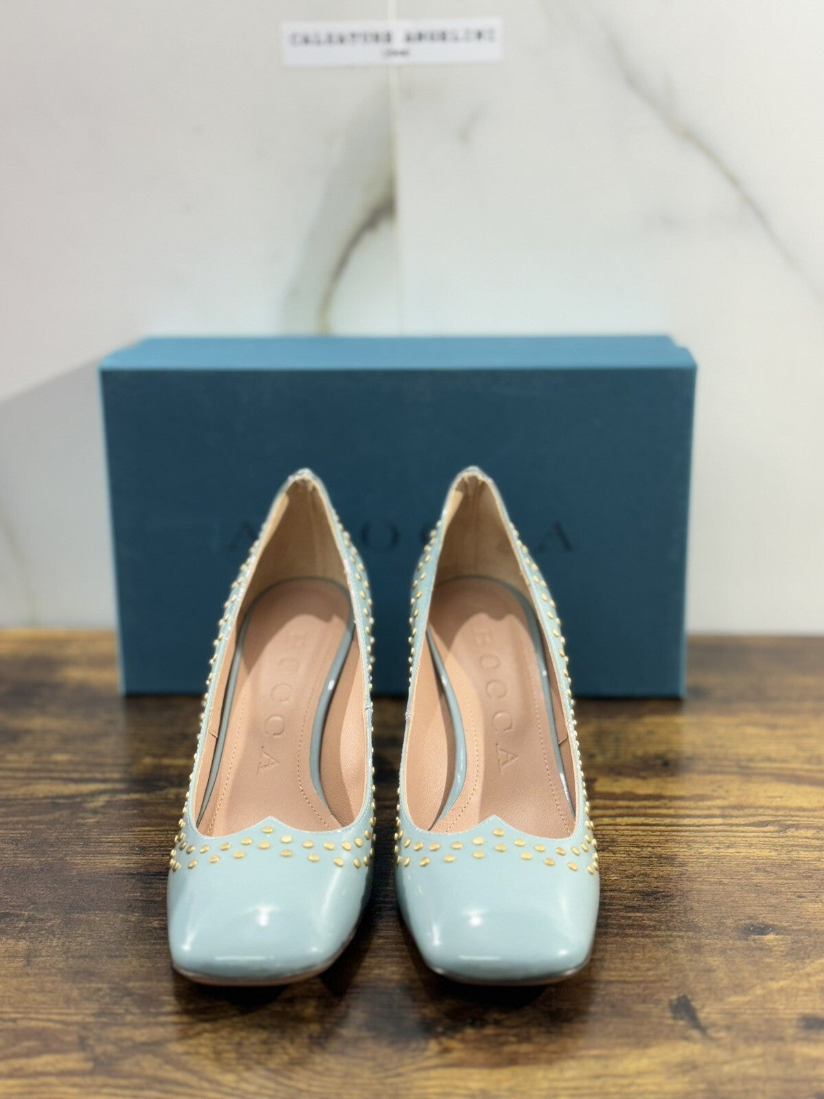 A.Bocca Two For Love Decollete Donna Pelle Cielo Tacco Luxury Handmade 39.5