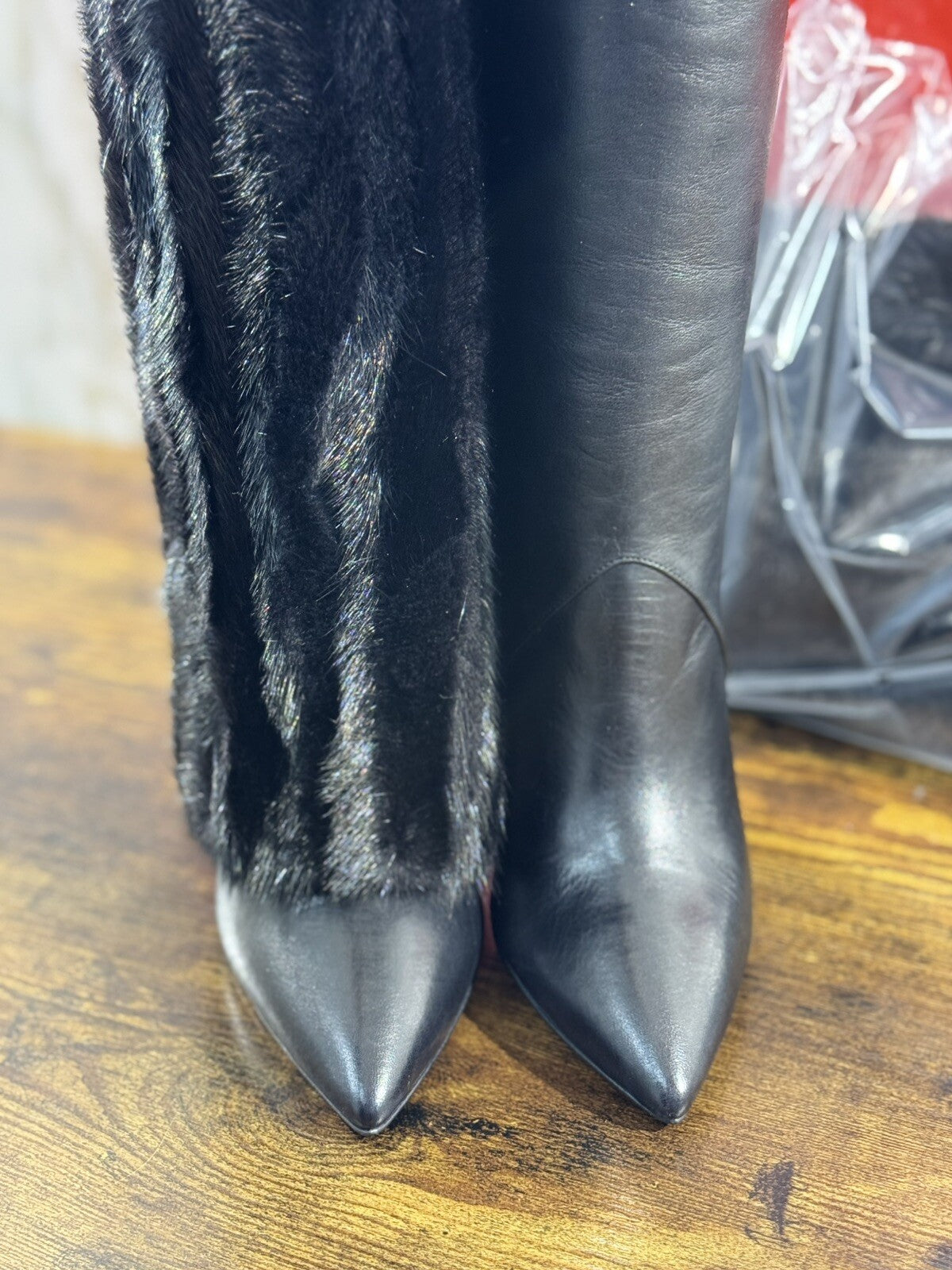 Wo Milano Stivale Donna Pelle Nero Gambale In Visone Luxury Woman Boot 39