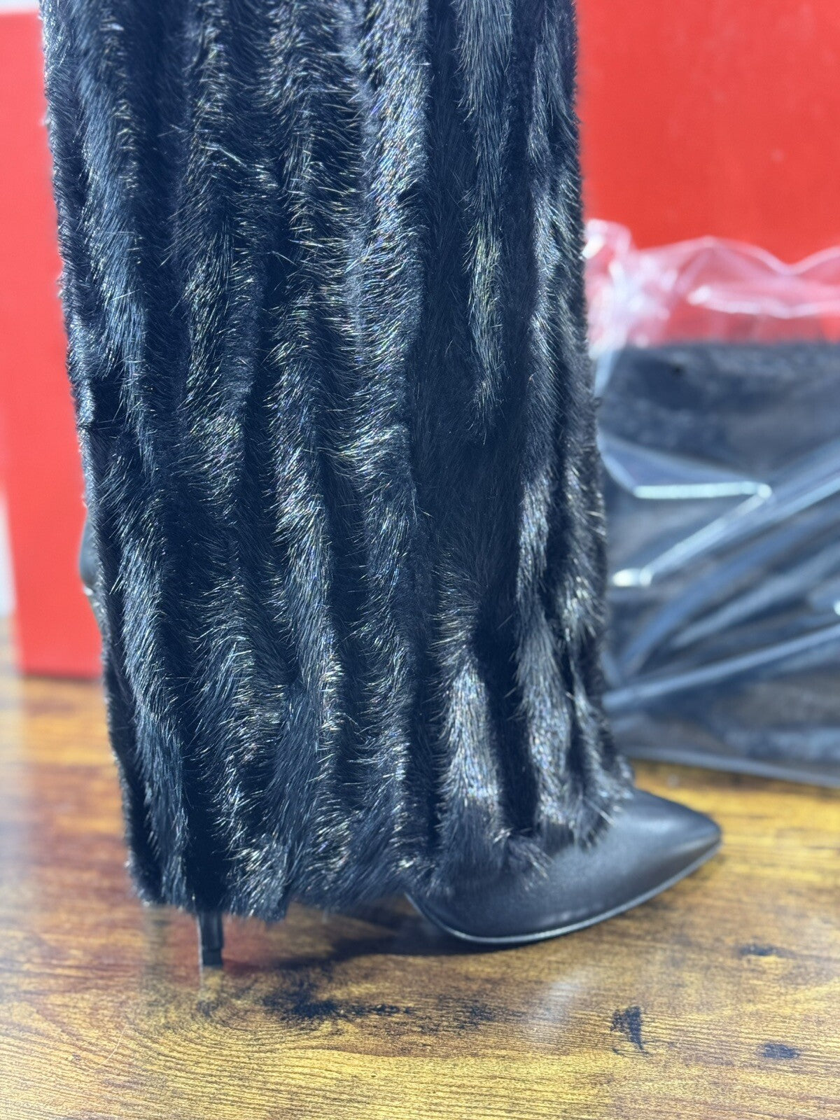 Wo Milano Stivale Donna Pelle Nero Gambale In Visone Luxury Woman Boot 39