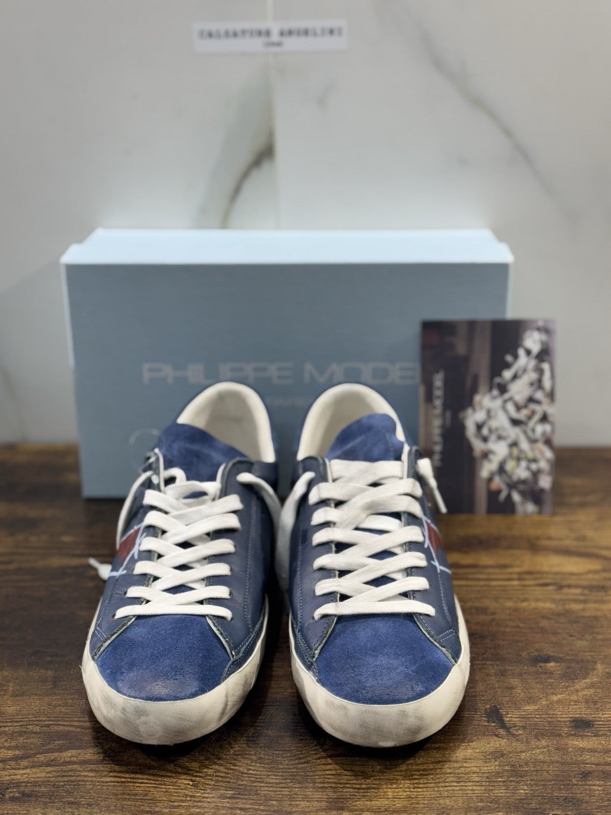 Philippe Model Sneaker Uomo Classic Low Pelle E Suede Blu 45
