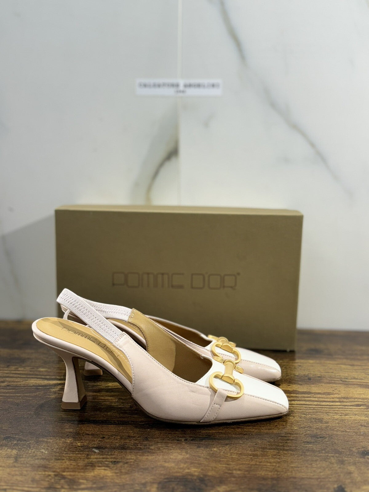 Pomme D’or Sling Back Donna Pelle Cipria Bianco Luxury Handmade Woman 37