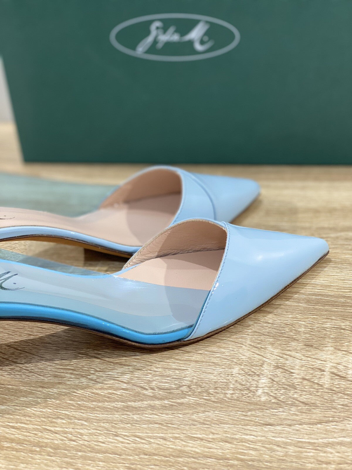 Sofia M. Decolte’ donna perla 105 vernice Azzurra luxury woman shoe 39