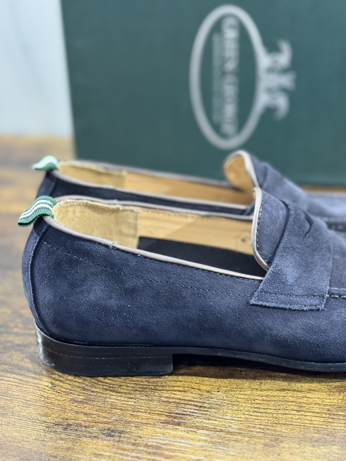 Green George Mocassino Uomo Suede Blu Luxury Handmade Men 40